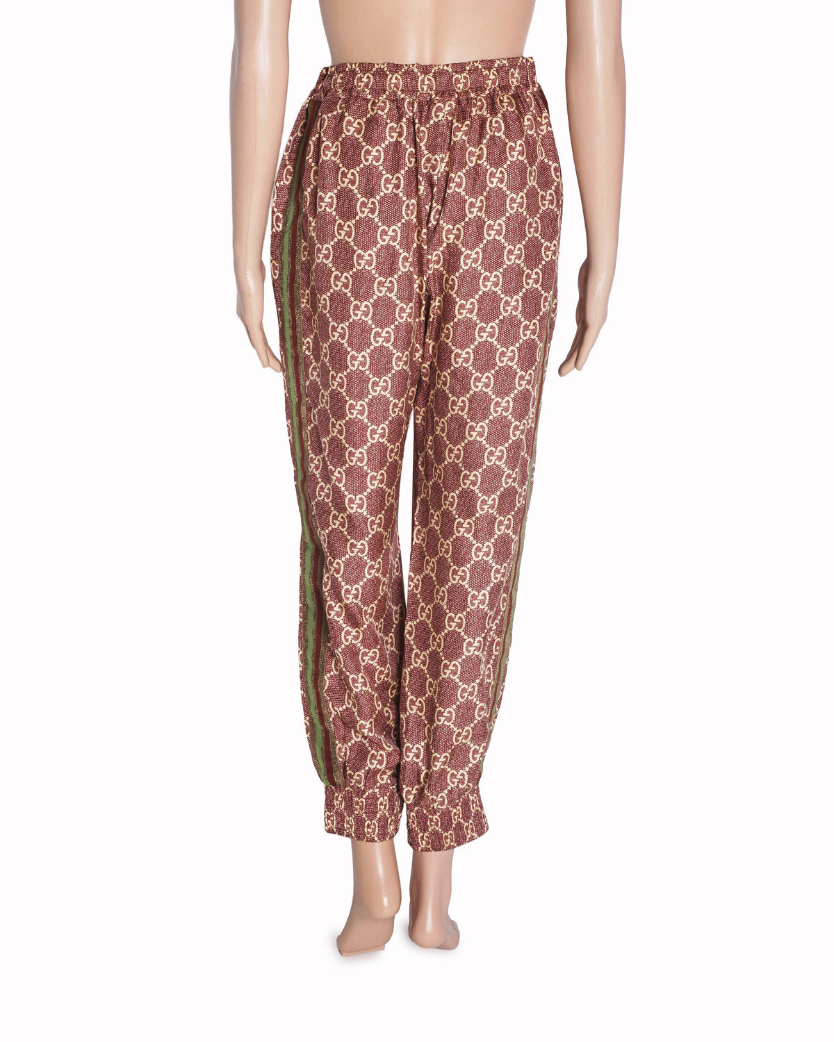 Gucci Burgundy GG Print Silk Side Tape Trimmed Joggers