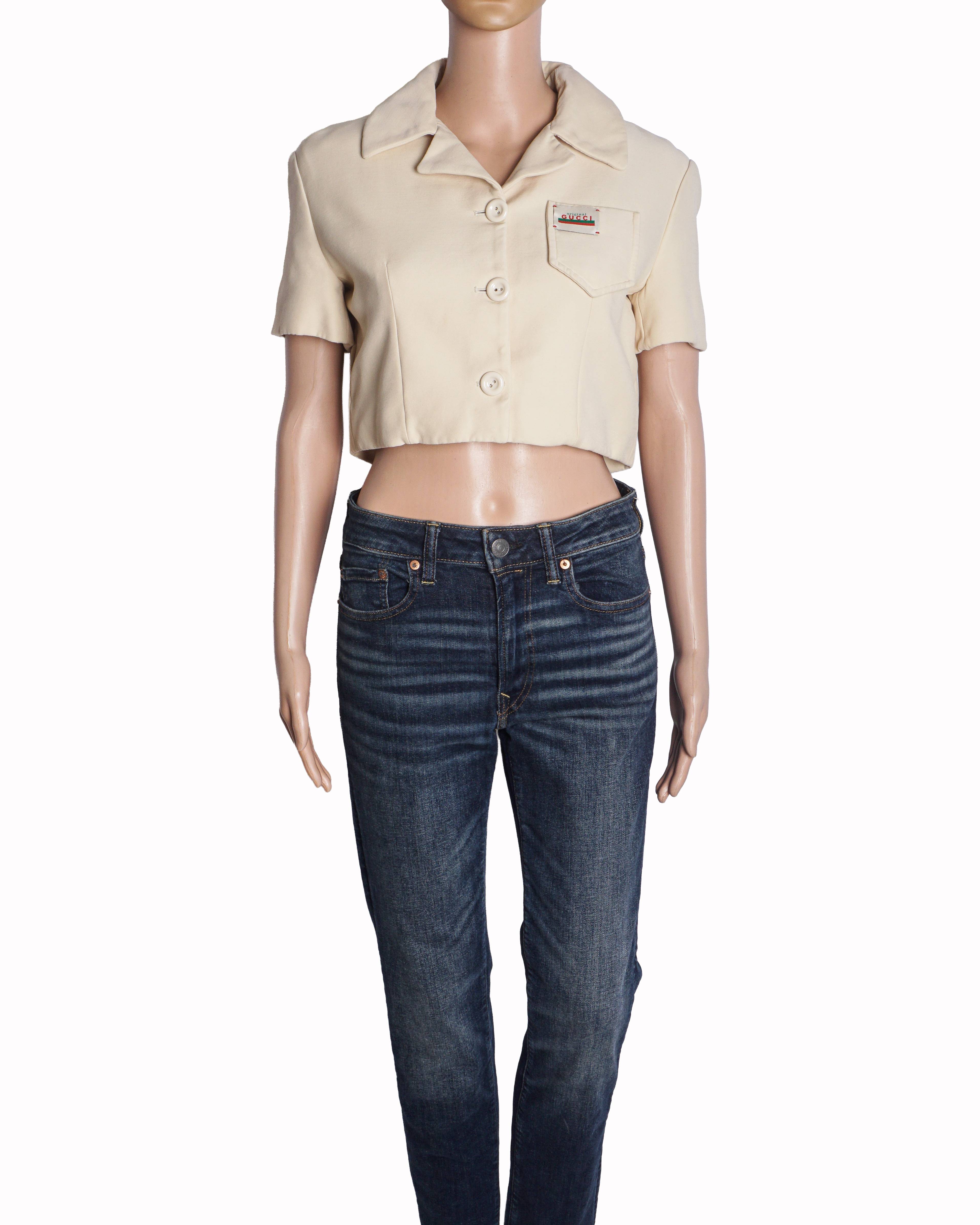 Gucci Cream Short-Sleeve Cropped Jacket