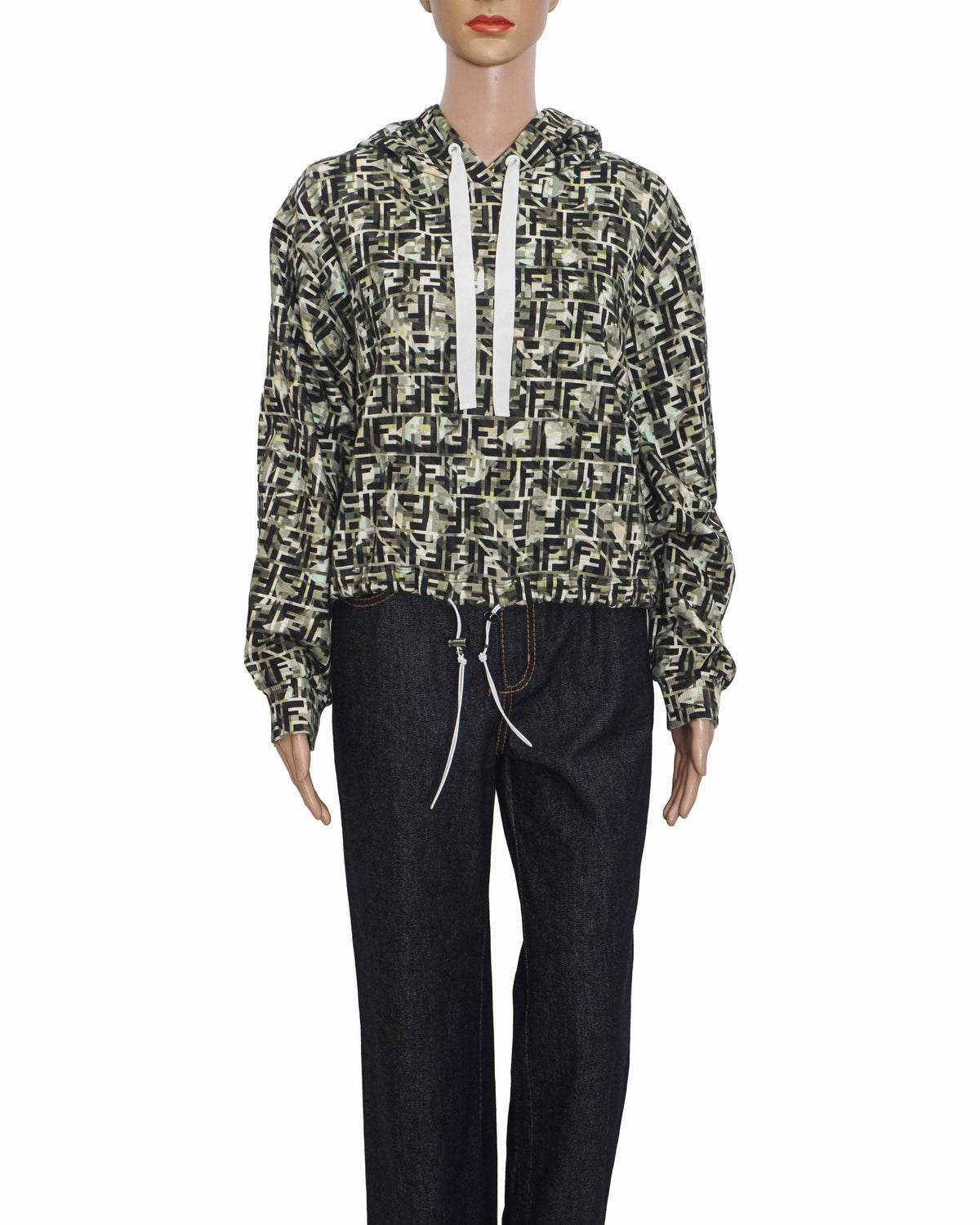 Fendi Camouflage All-Over FF Monogram Cropped Drawstring Hoodie