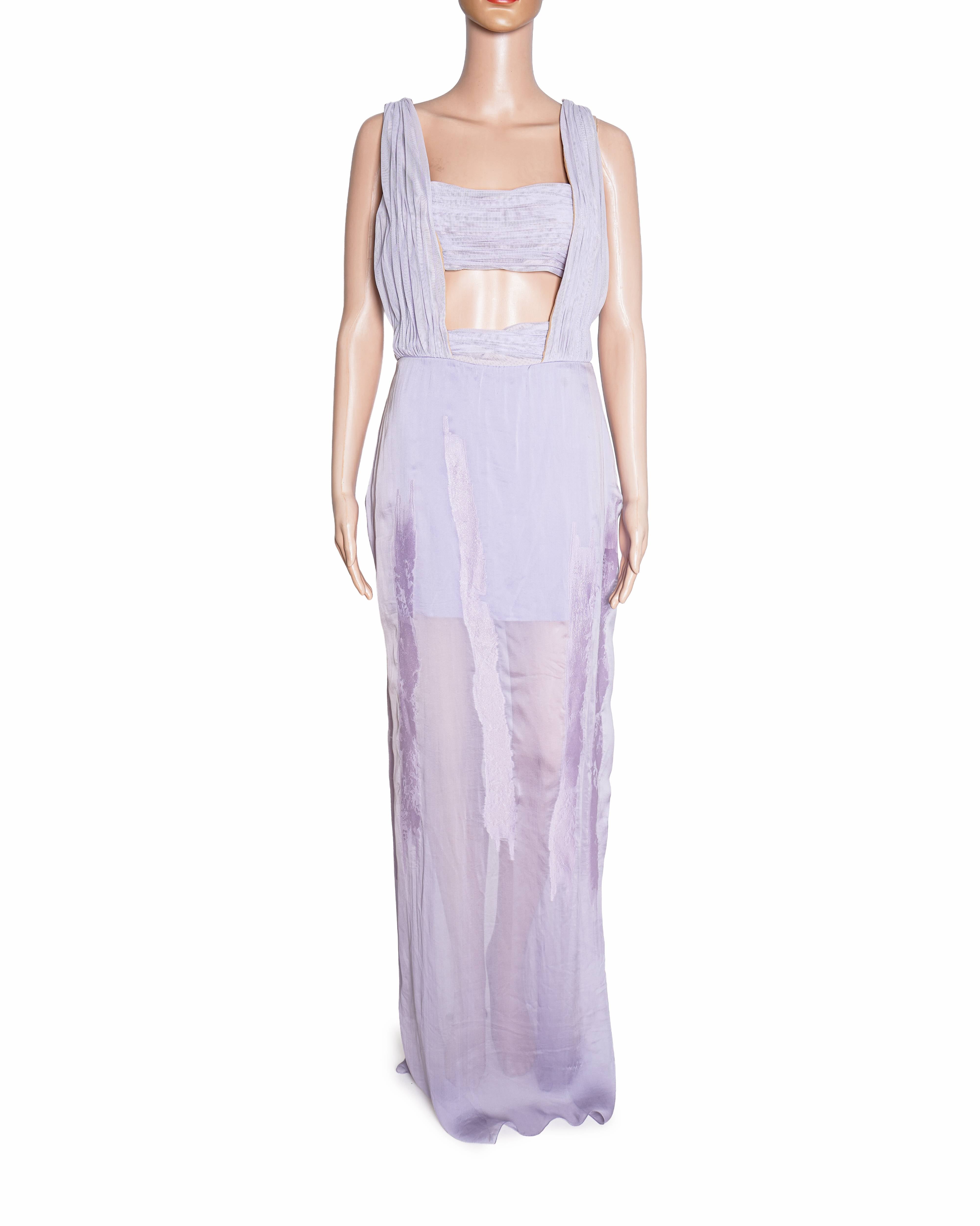 Versace Silk Cut-Out Maxi Dress In Lavender