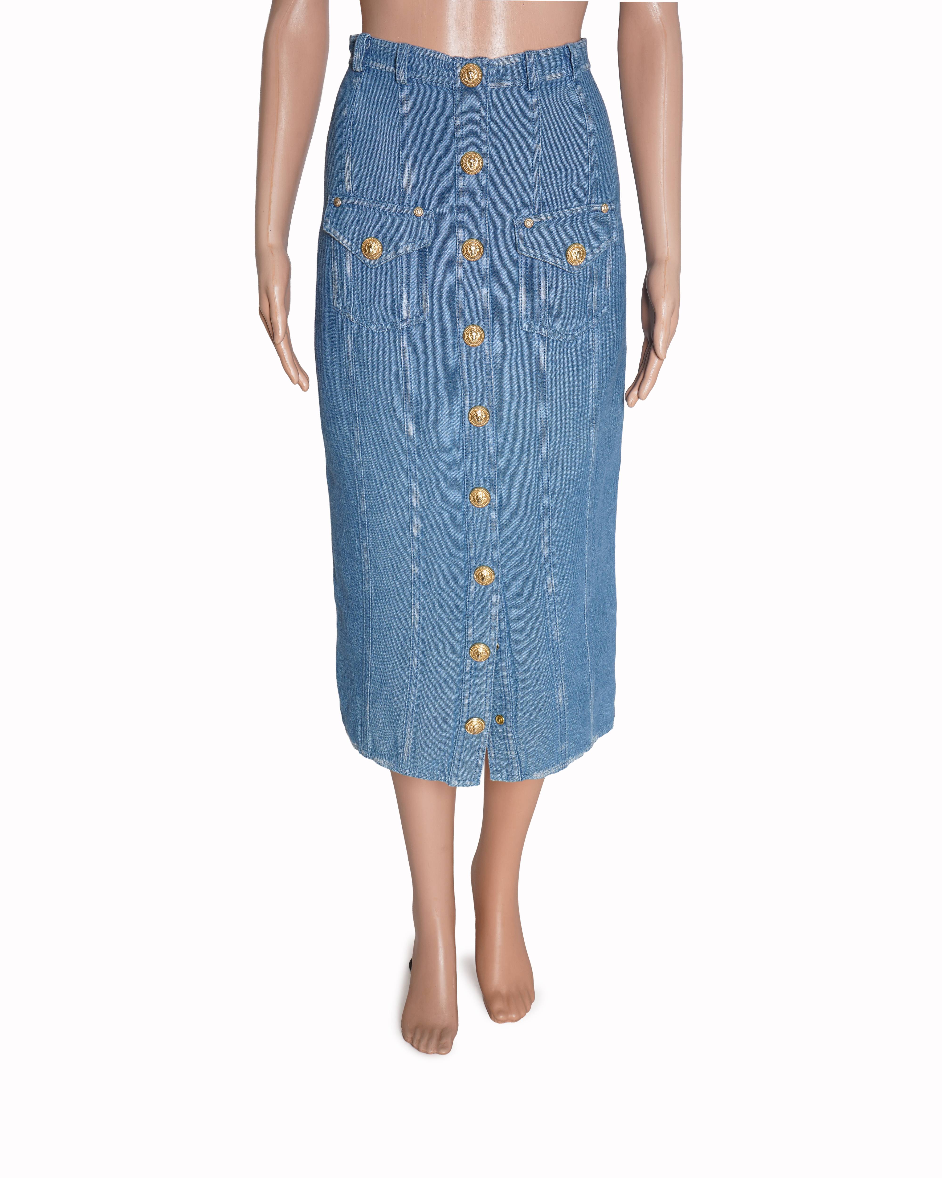 Balmain Denim Button-Down Skirt