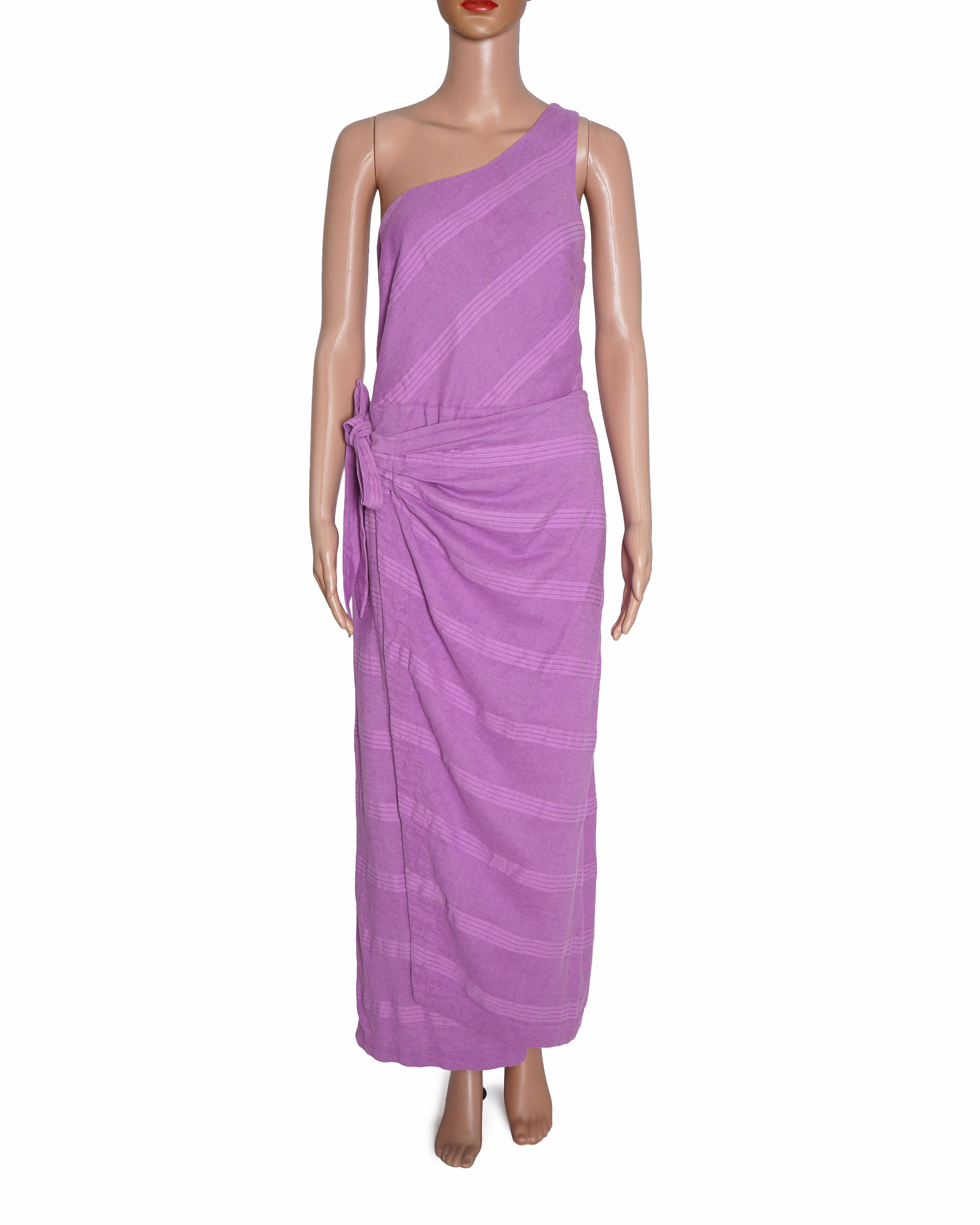 Free People Purple One-Shoulder Smocked Wrap Dress