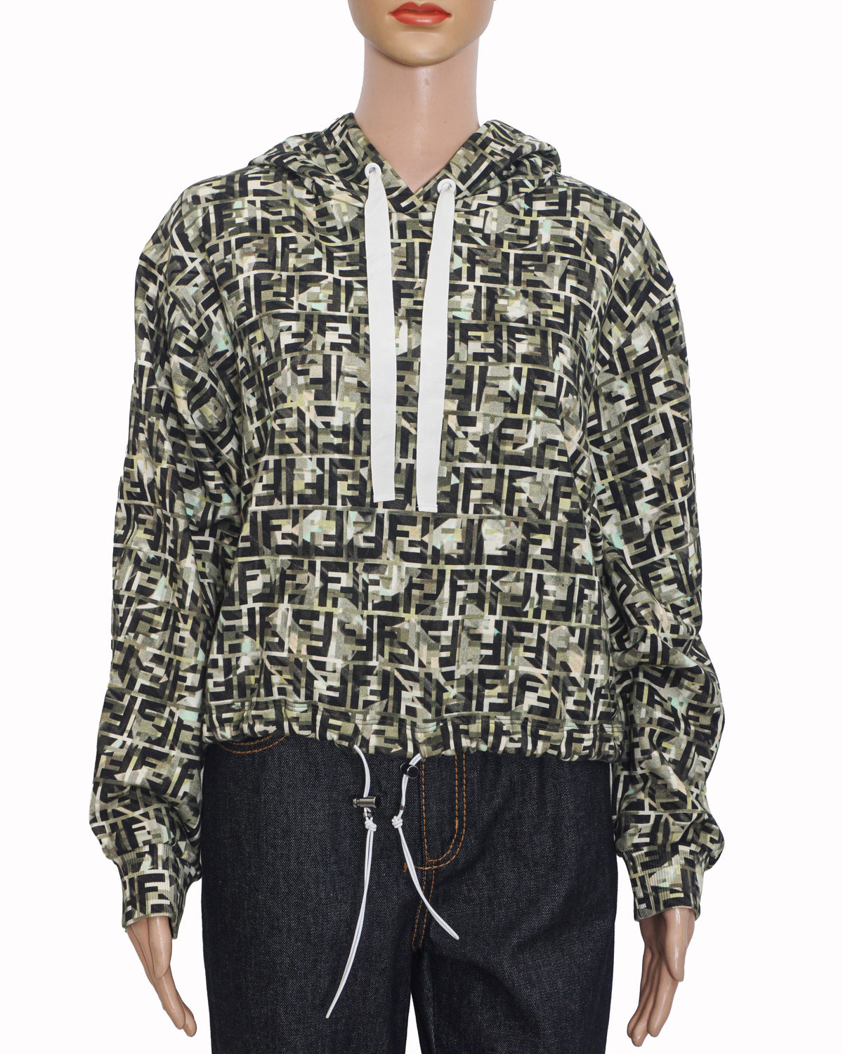 Fendi Camouflage All-Over FF Monogram Cropped Drawstring Hoodie