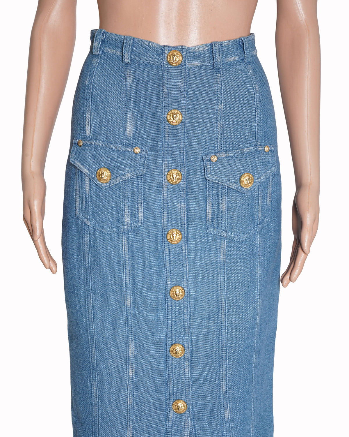 Balmain Denim Button-Down Skirt