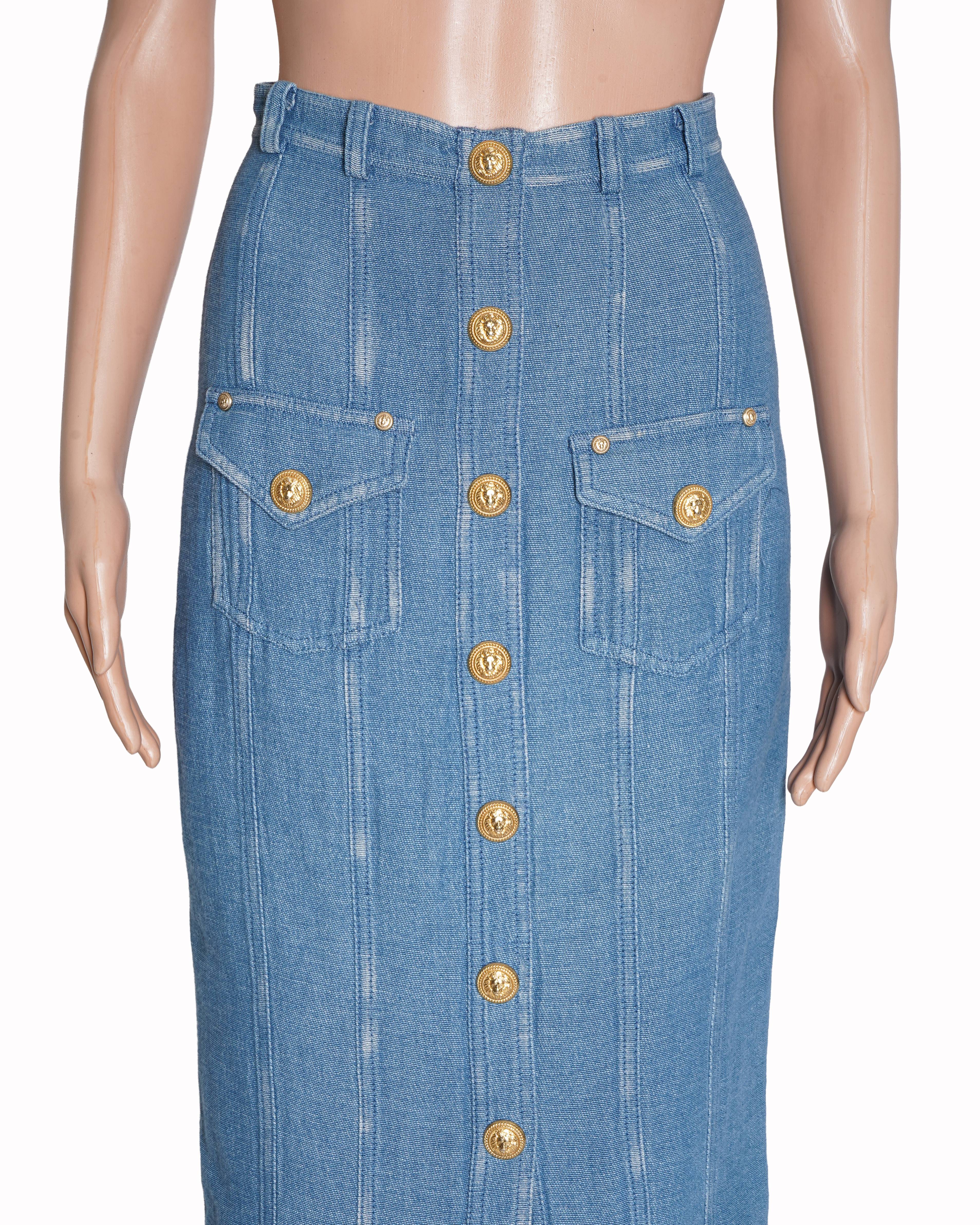 Balmain Denim Button-Down Skirt
