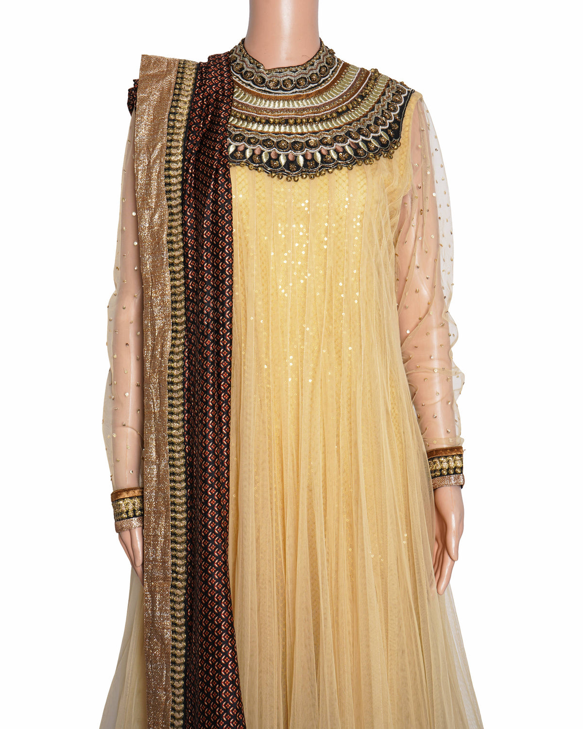 New Ritu Kumar Golden-Yellow Embellished Jeweled Neckline Long Dress