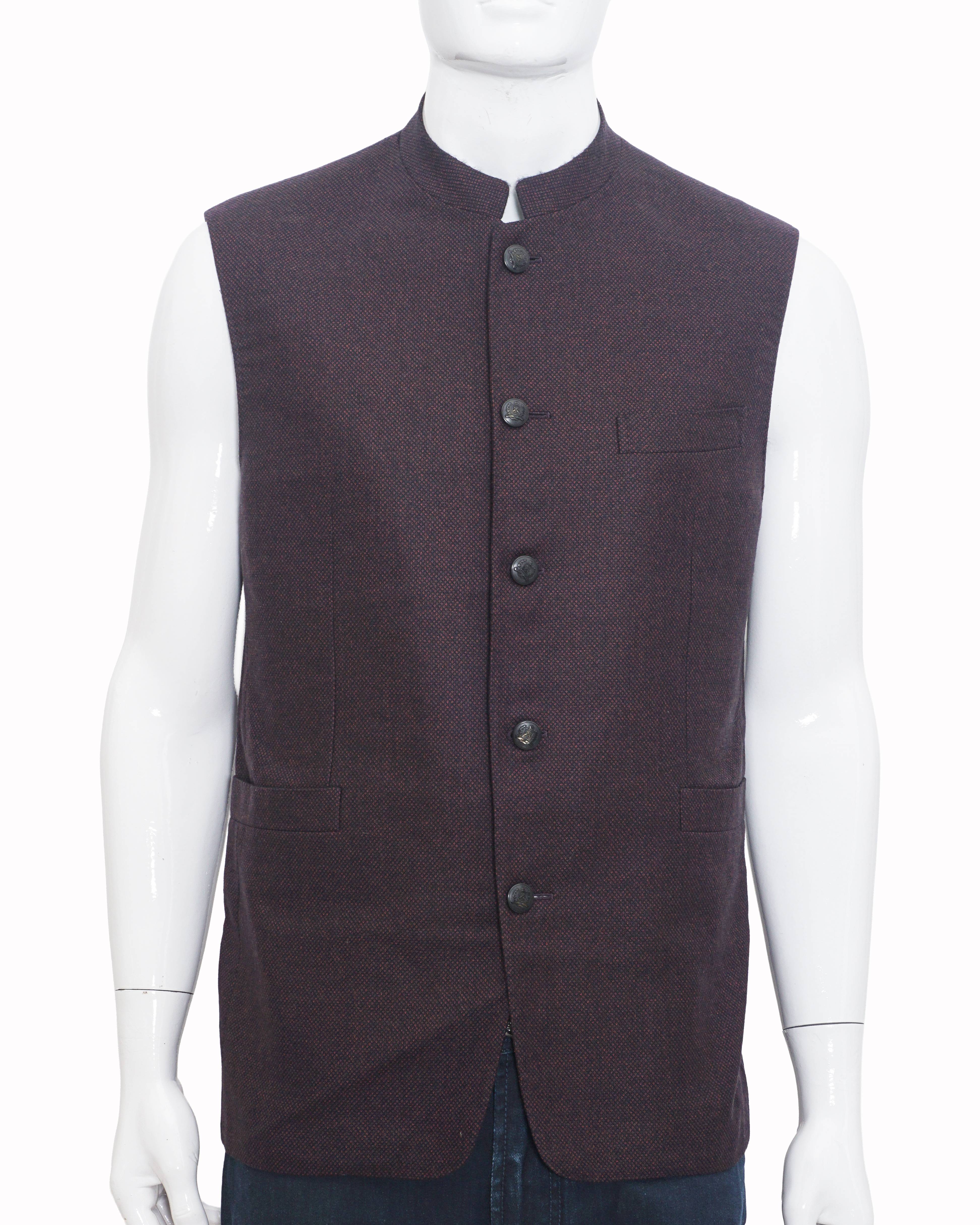Corneliani Men's Dark Plum Micro-Weave Summer Bundi Jacket