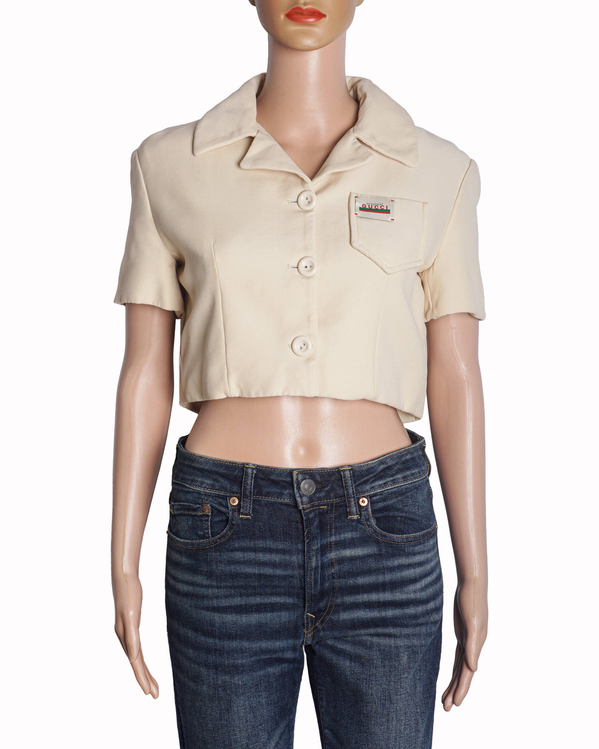 Gucci Cream Short-Sleeve Cropped Jacket