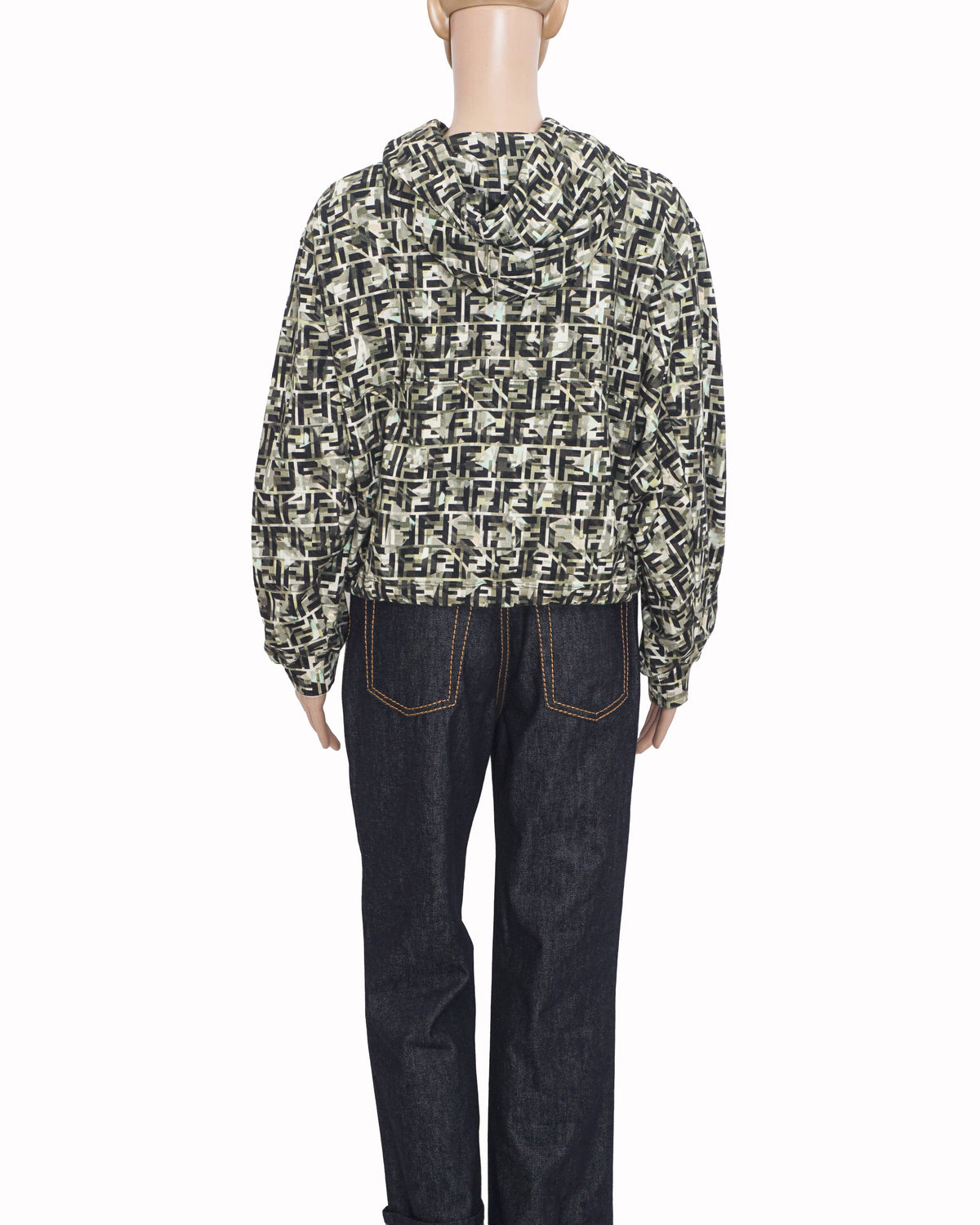 Fendi Camouflage All-Over FF Monogram Cropped Drawstring Hoodie