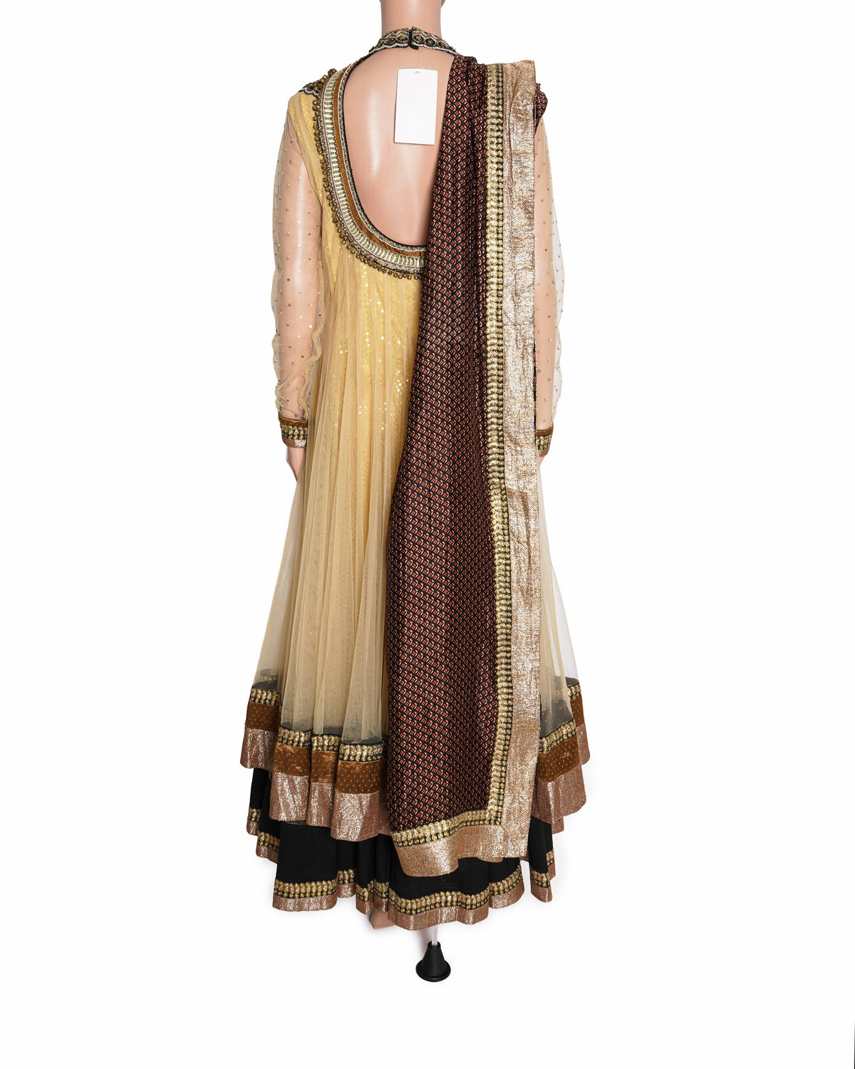 New Ritu Kumar Golden-Yellow Embellished Jeweled Neckline Long Dress