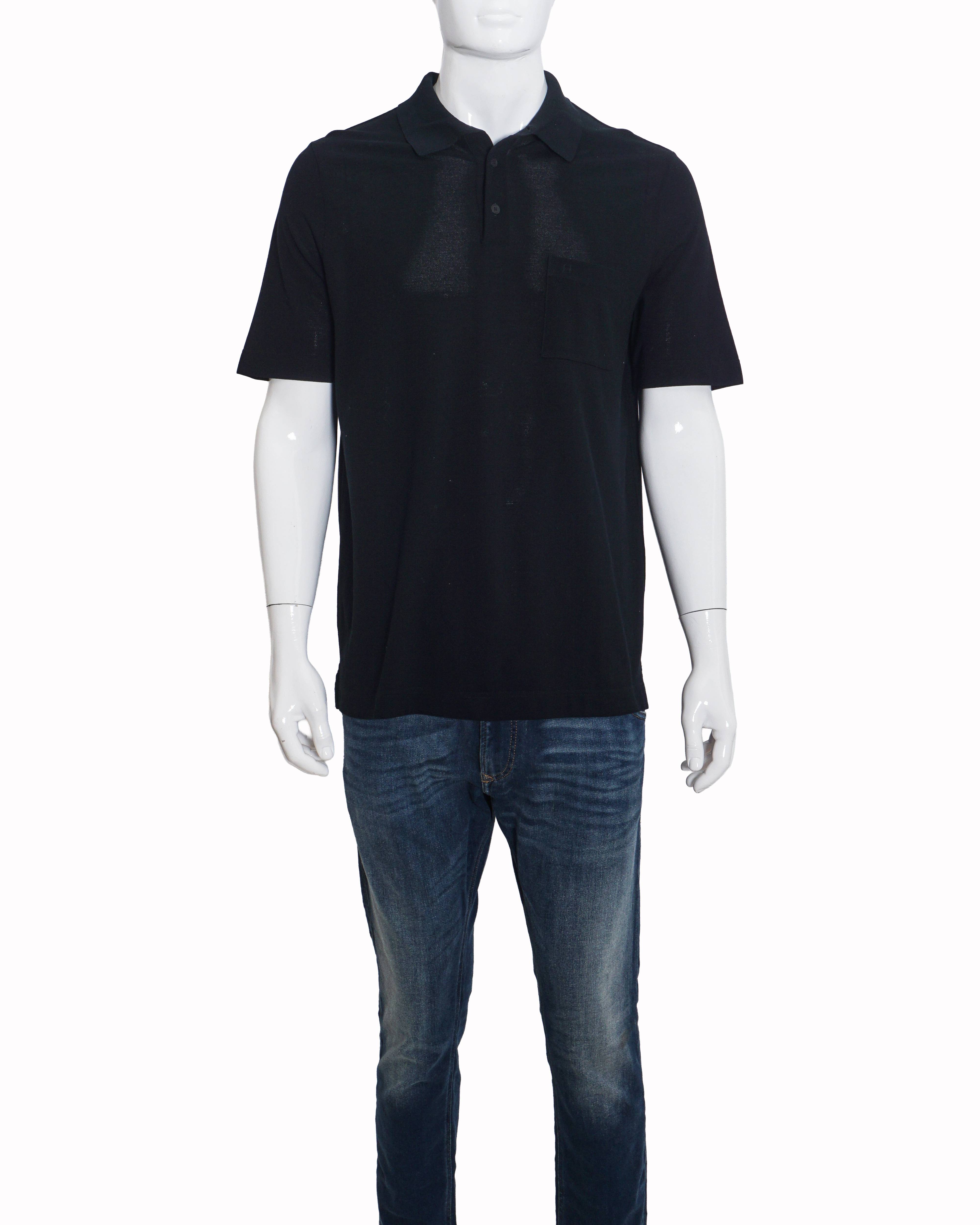 Hermès Classic Black Cotton Pocket Polo T-Shirt