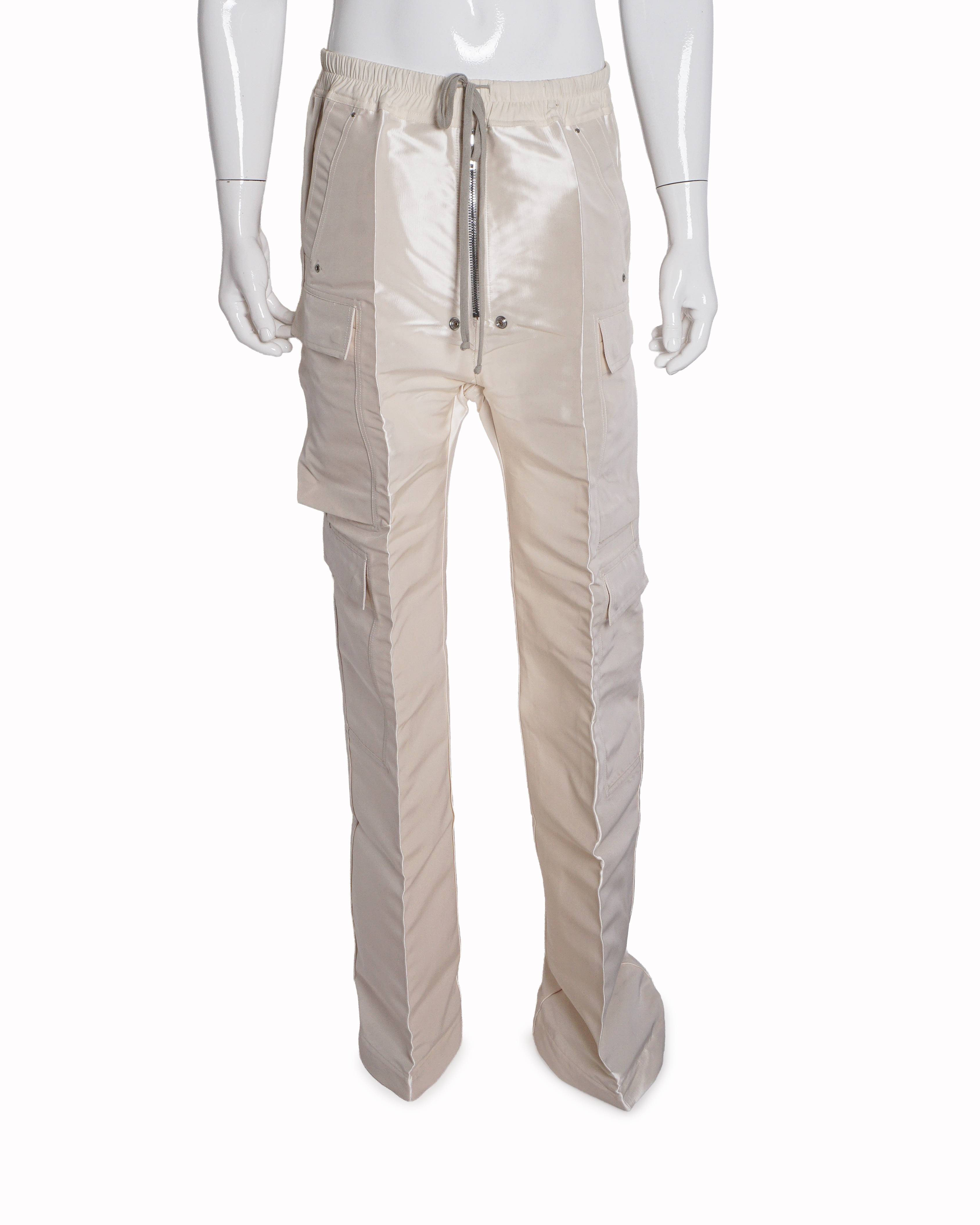 Rick Owens Men's White Wide Leg Cargo Trousers