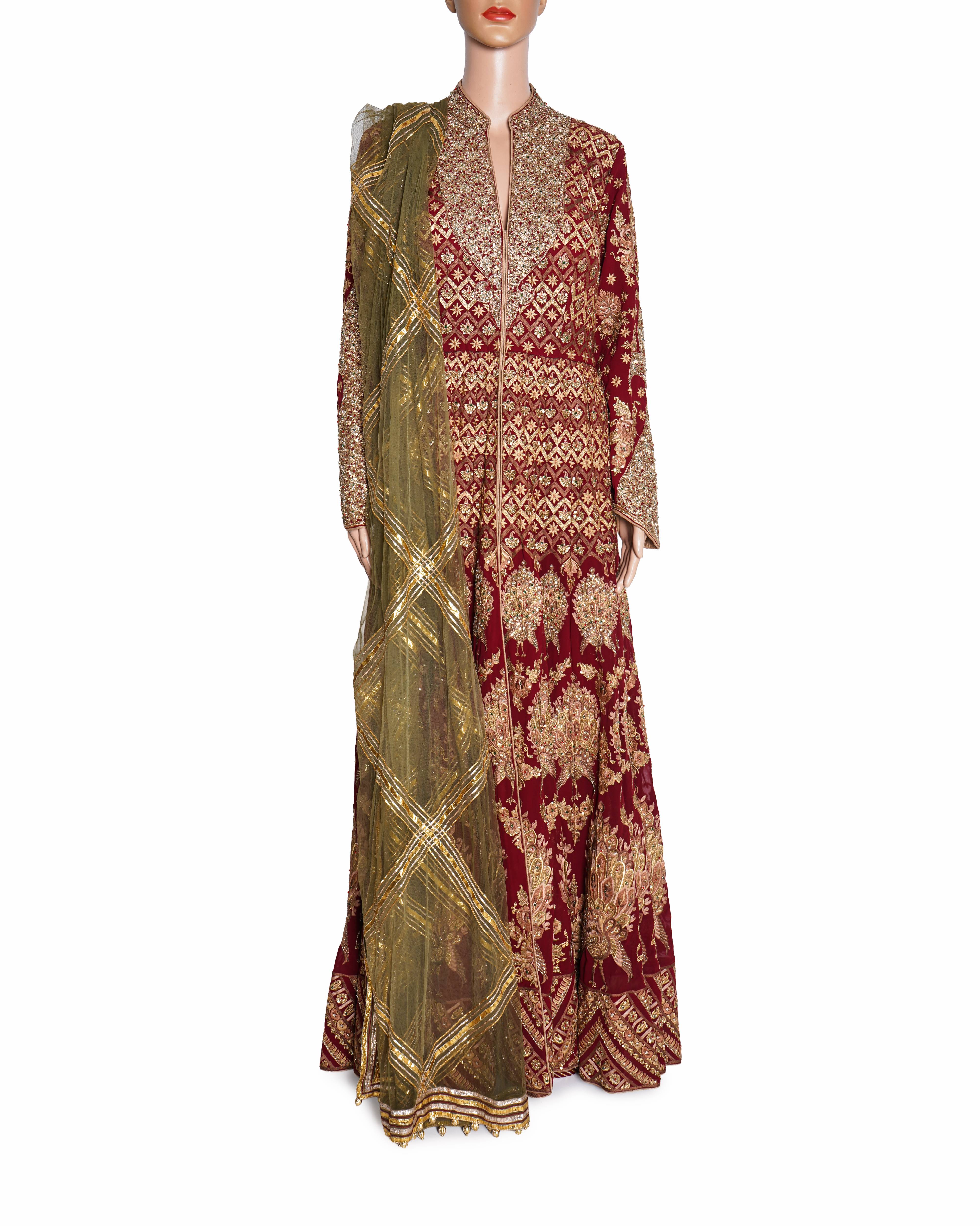 Rimple & Harpreet Narula Maroon Embroidered Anarkali Set