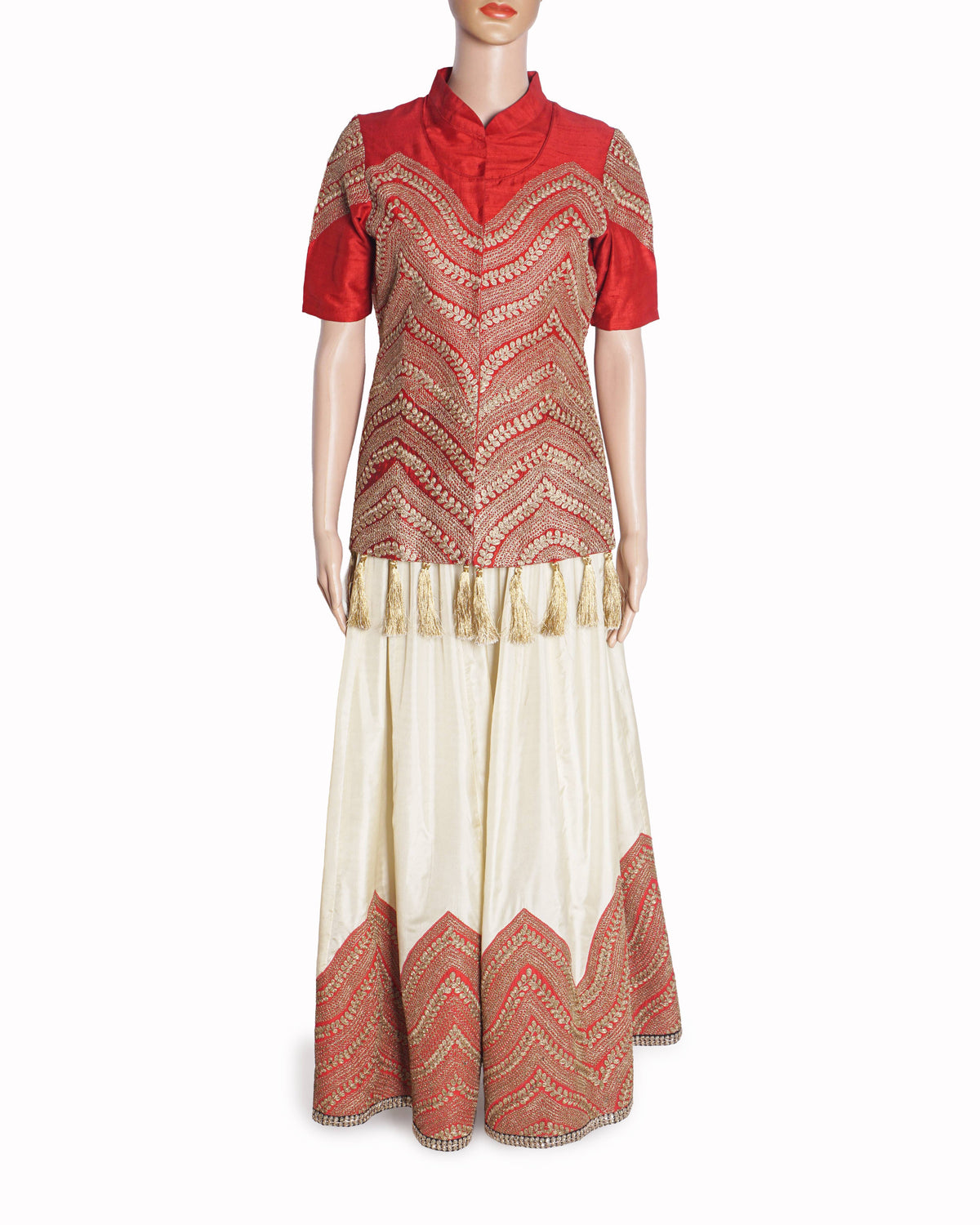 Sonali Gupta Red Jacket Kurta with Flared Sharara Set