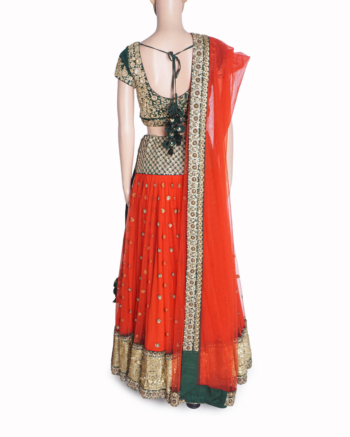 Sabyasachi Red & Emerald Green Embroidered Lehenga Set