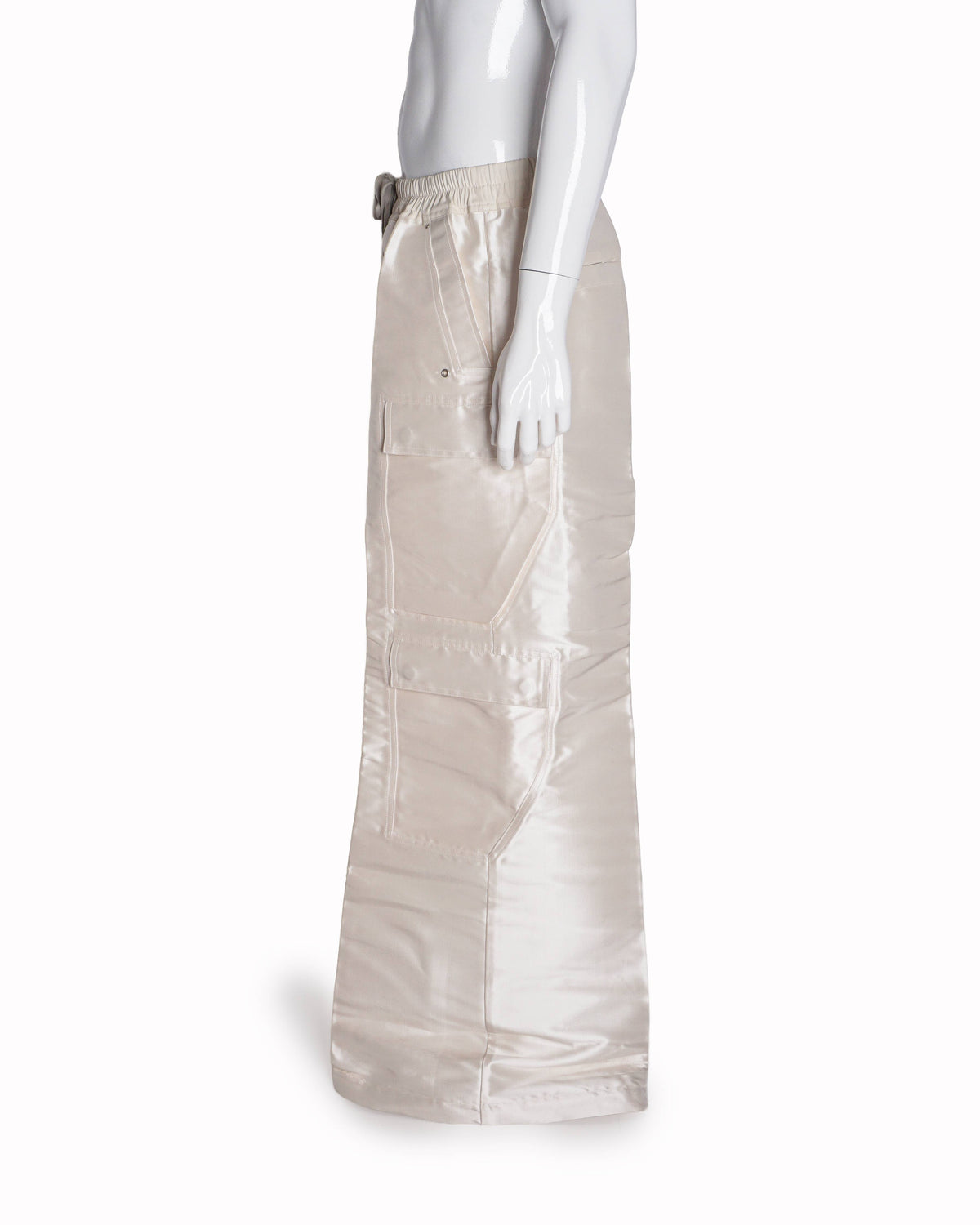 Rick Owens Men's White Wide Leg Cargo Trousers