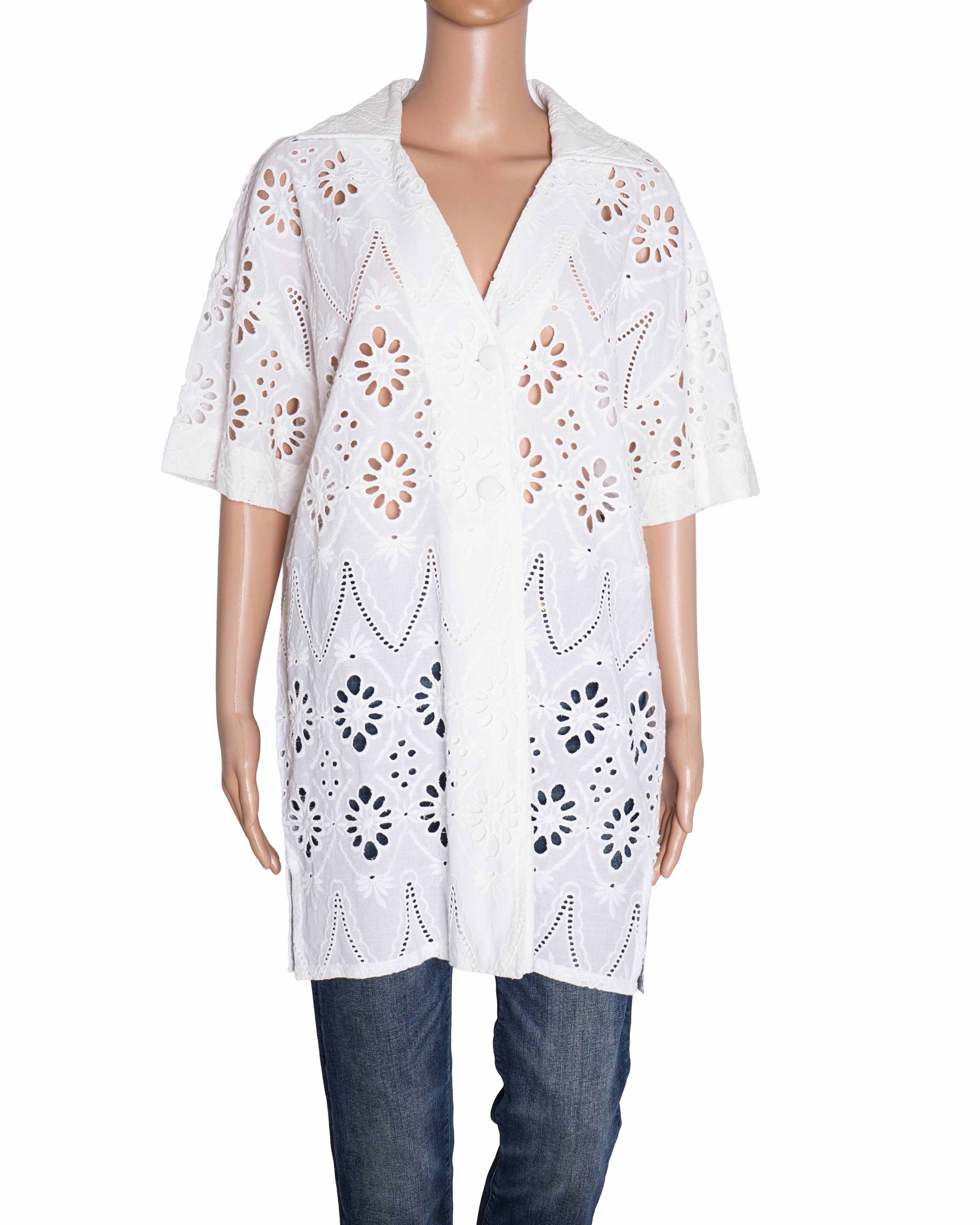 Riva Half Sleeve Lace Shirt In White