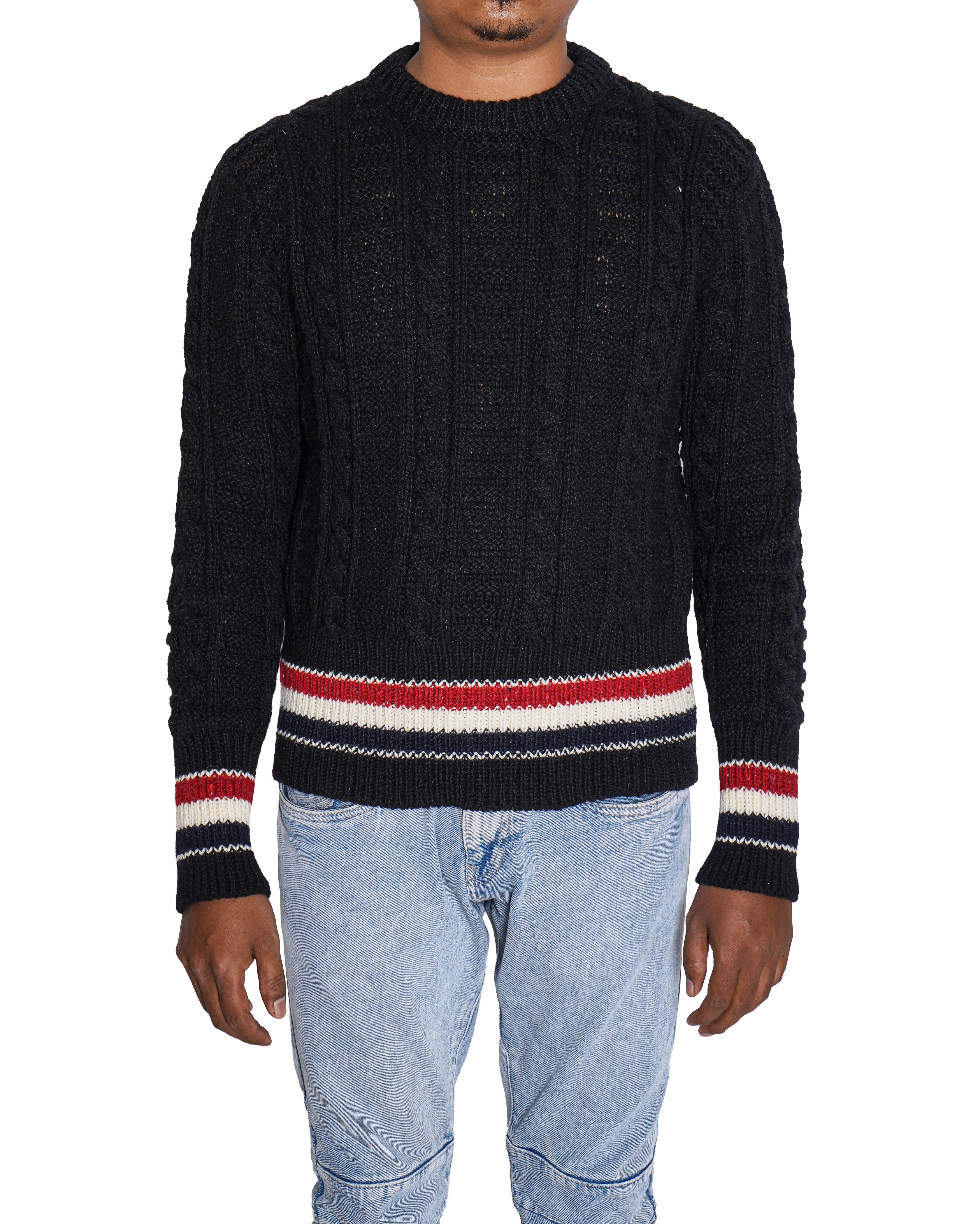 Thom BrowneARAN CABLE STITCH MERINO WOOL PULLOVER