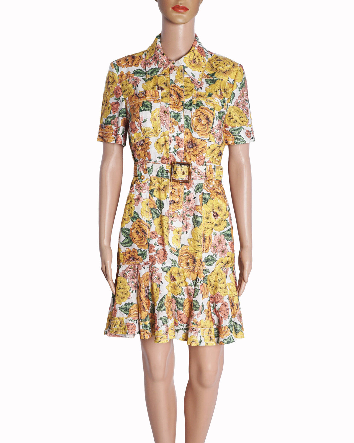 Zimmermann Yellow Floral Poppy Belted Linen Mini Dress