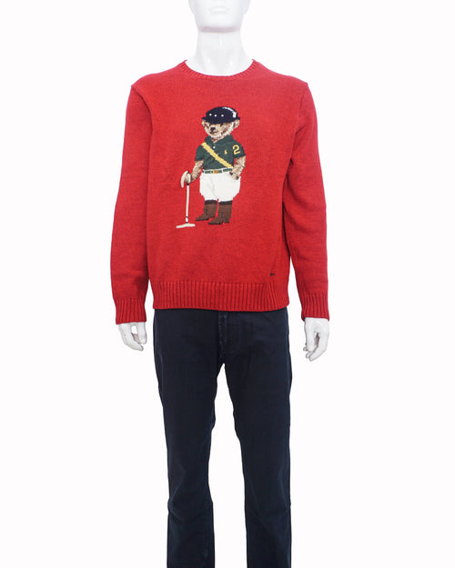 Polo Ralph Lauren Red Polo Bear Intarsia Knit Crewneck Sweater