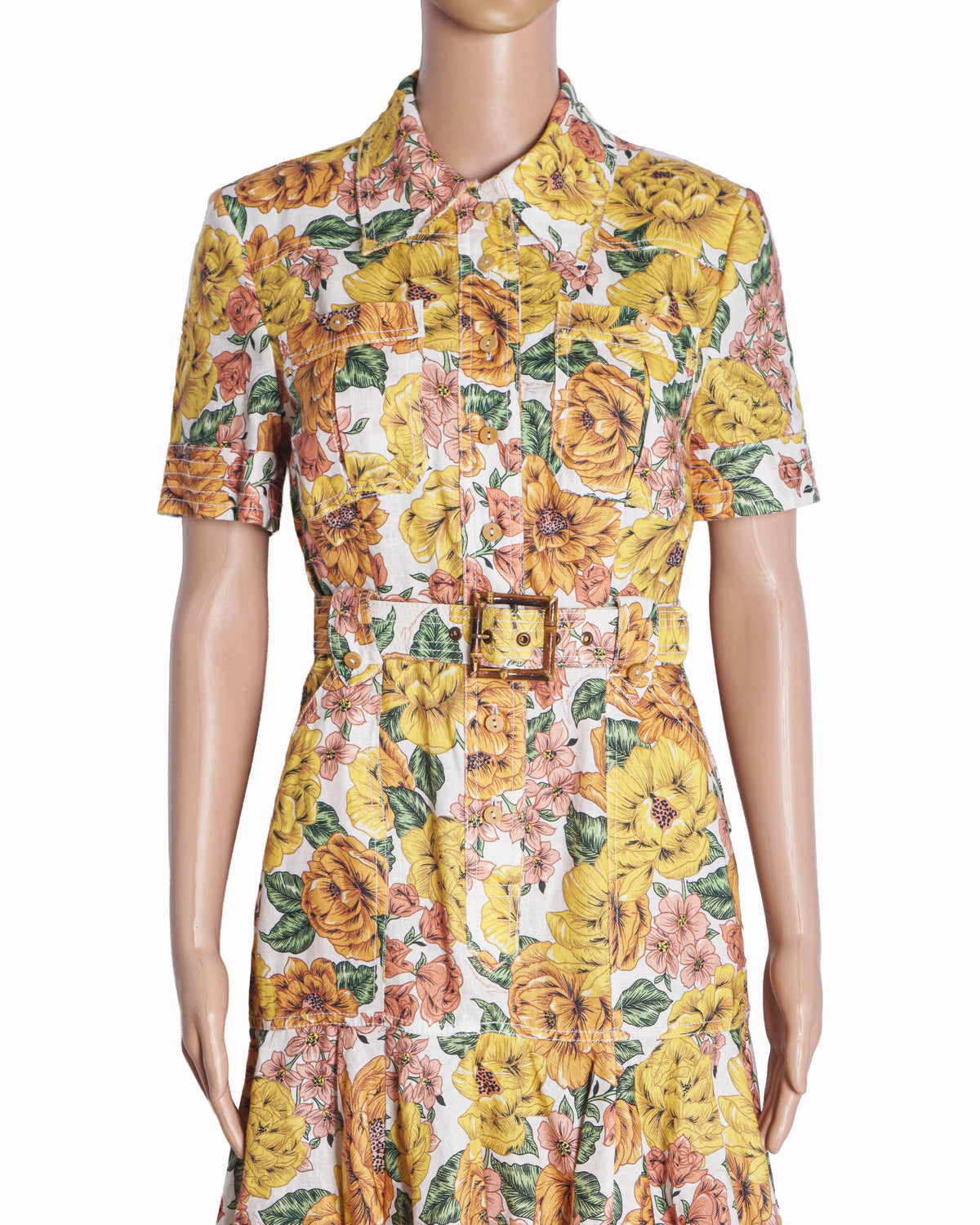 Zimmermann Yellow Floral Poppy Belted Linen Mini Dress
