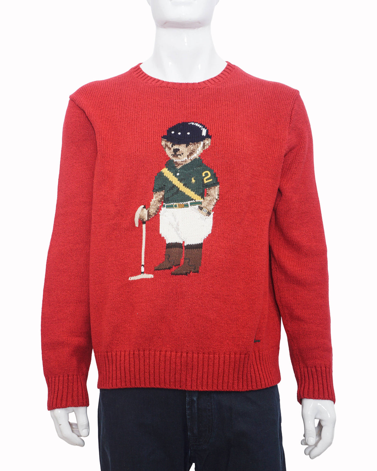 Polo Ralph Lauren Red Polo Bear Intarsia Knit Crewneck Sweater
