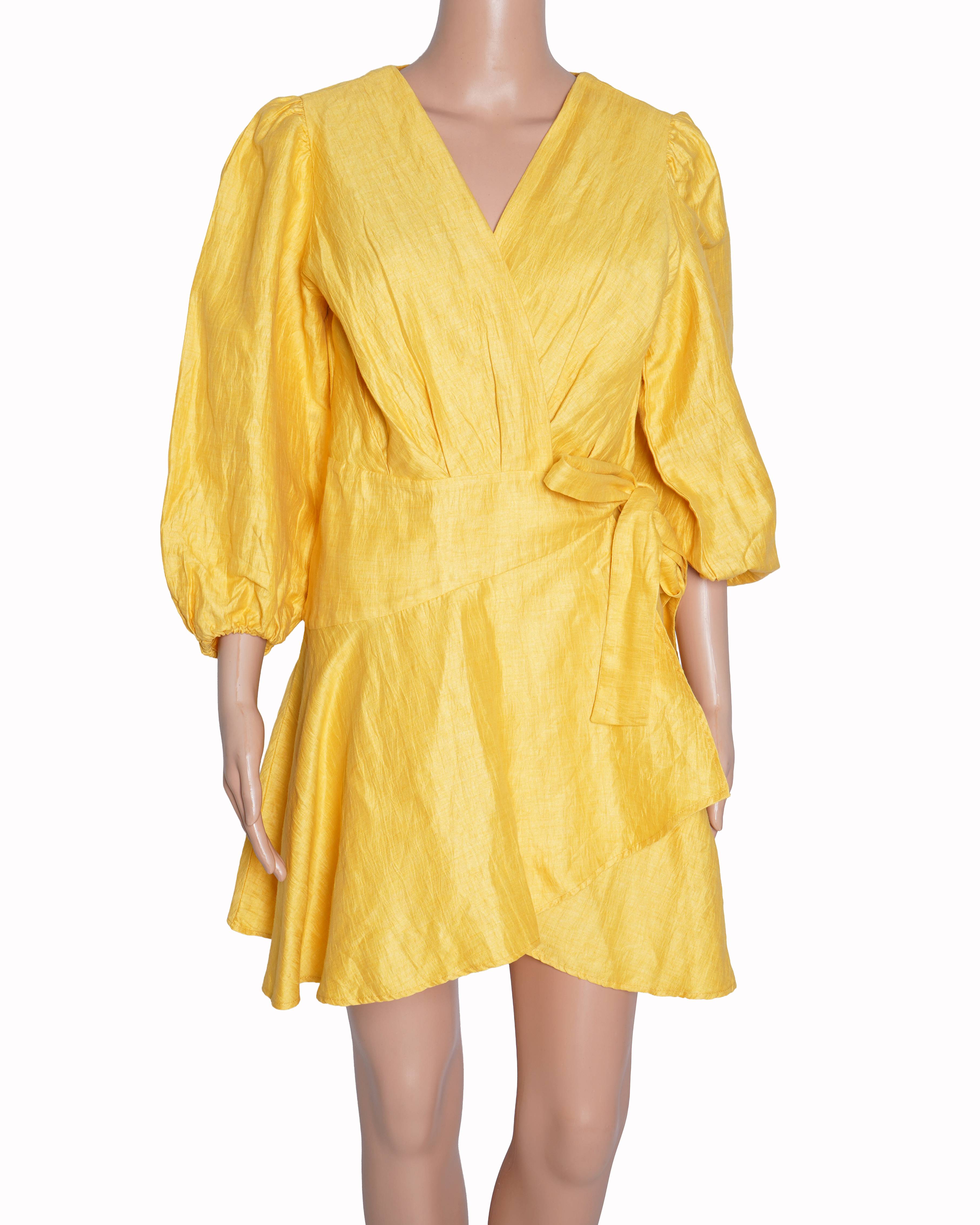 Maje Yellow Mini Wrap Dress