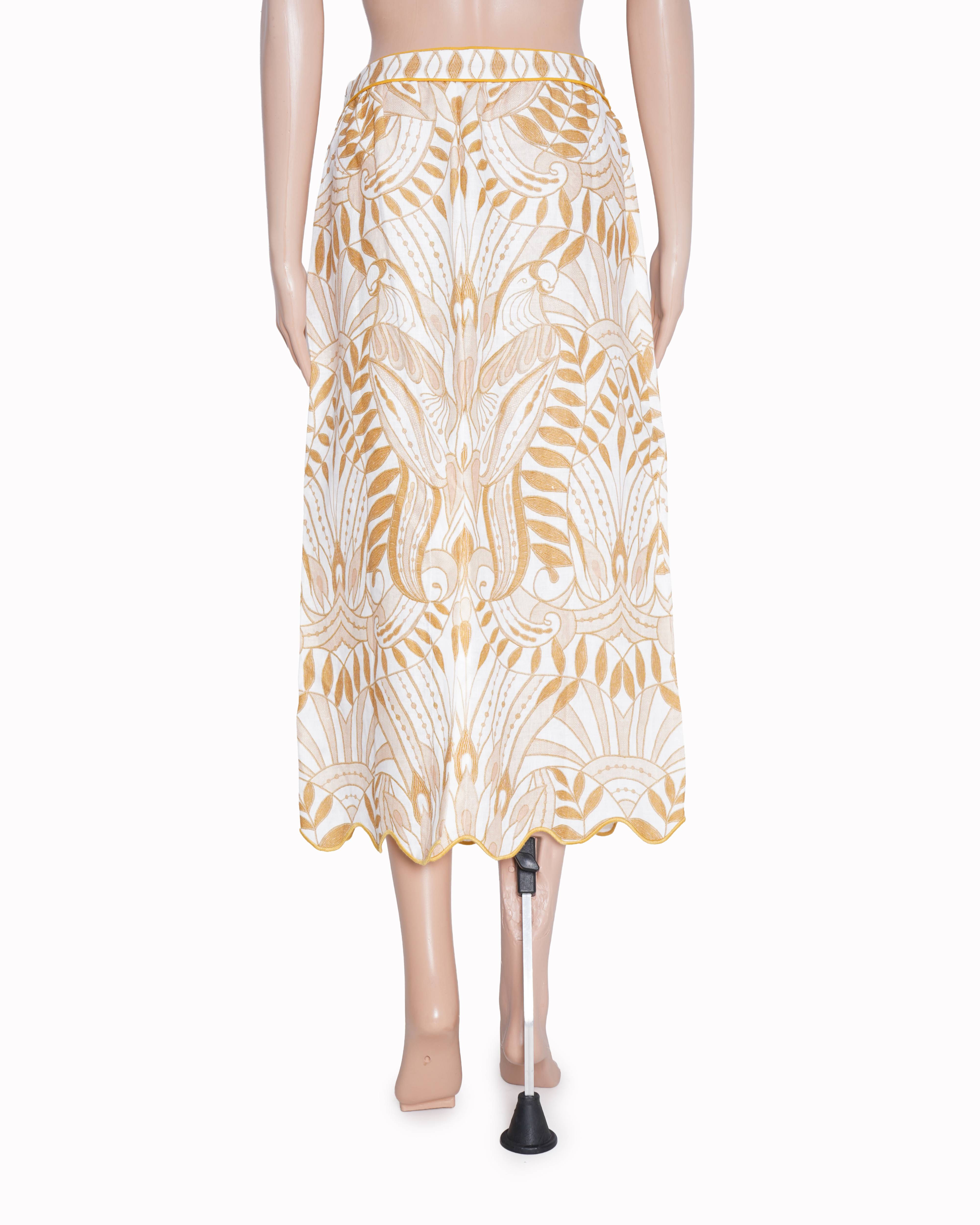 New Farm rio lace nature white & yellow embroidered skirt