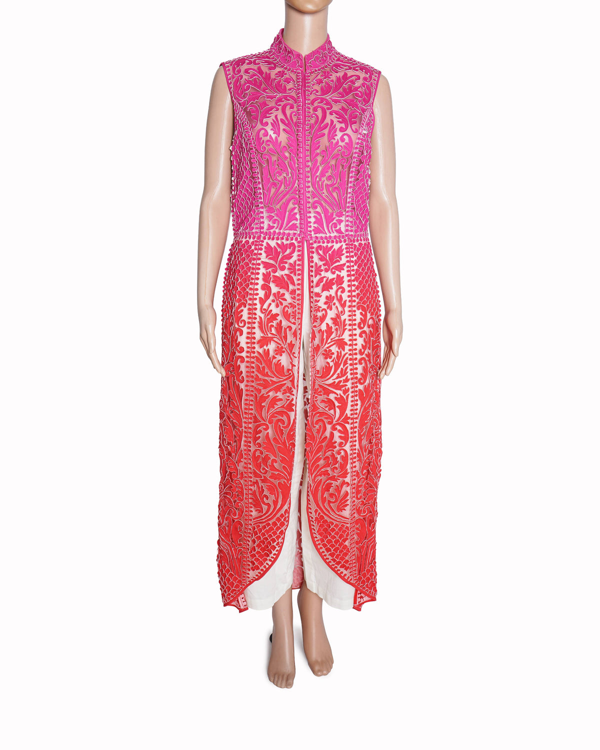 Pankaj & Nidhi Laser-Cut Appliqué Longline Front Slit Kurta