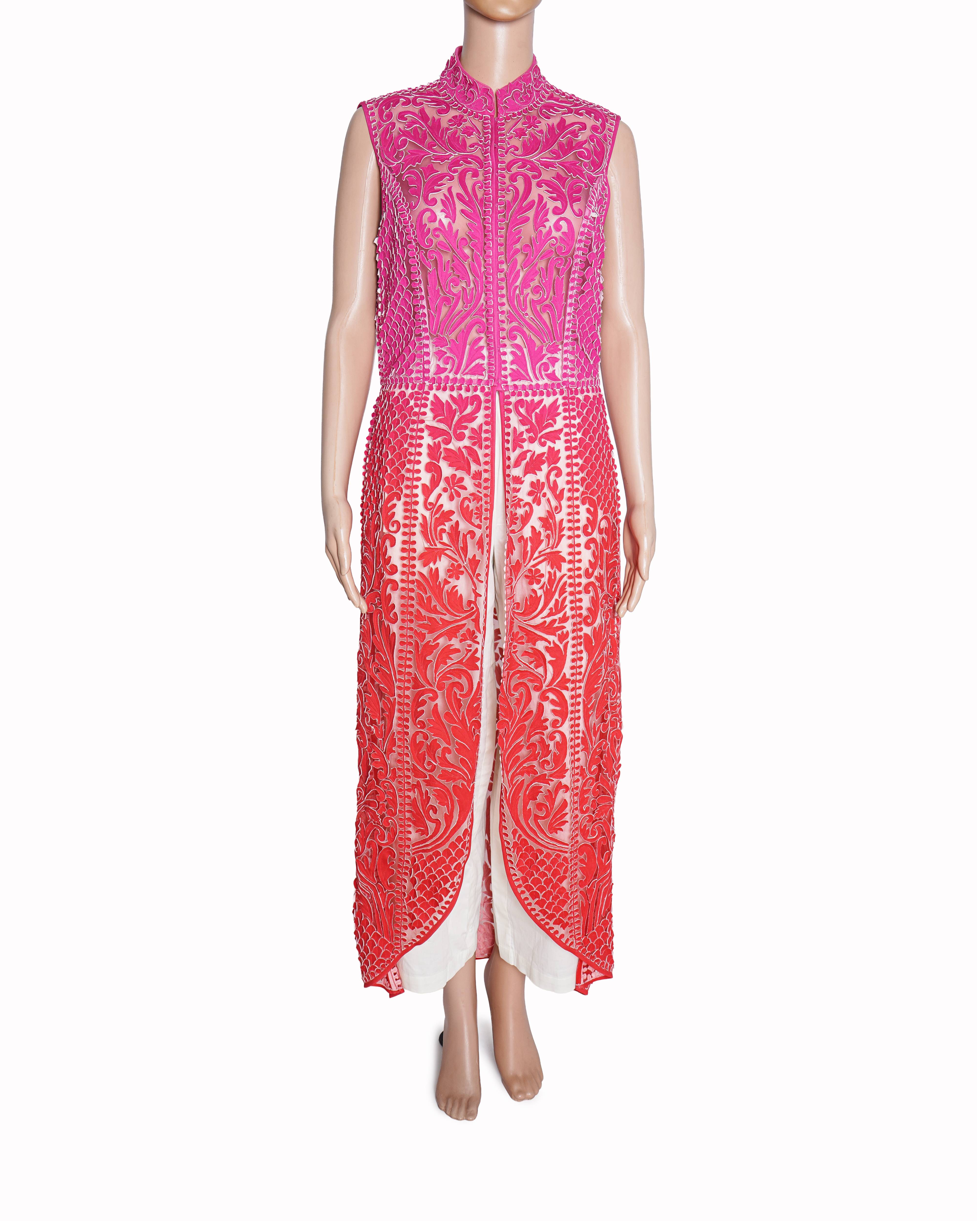 Pankaj & Nidhi Laser-Cut Appliqué Longline Front Slit Kurta