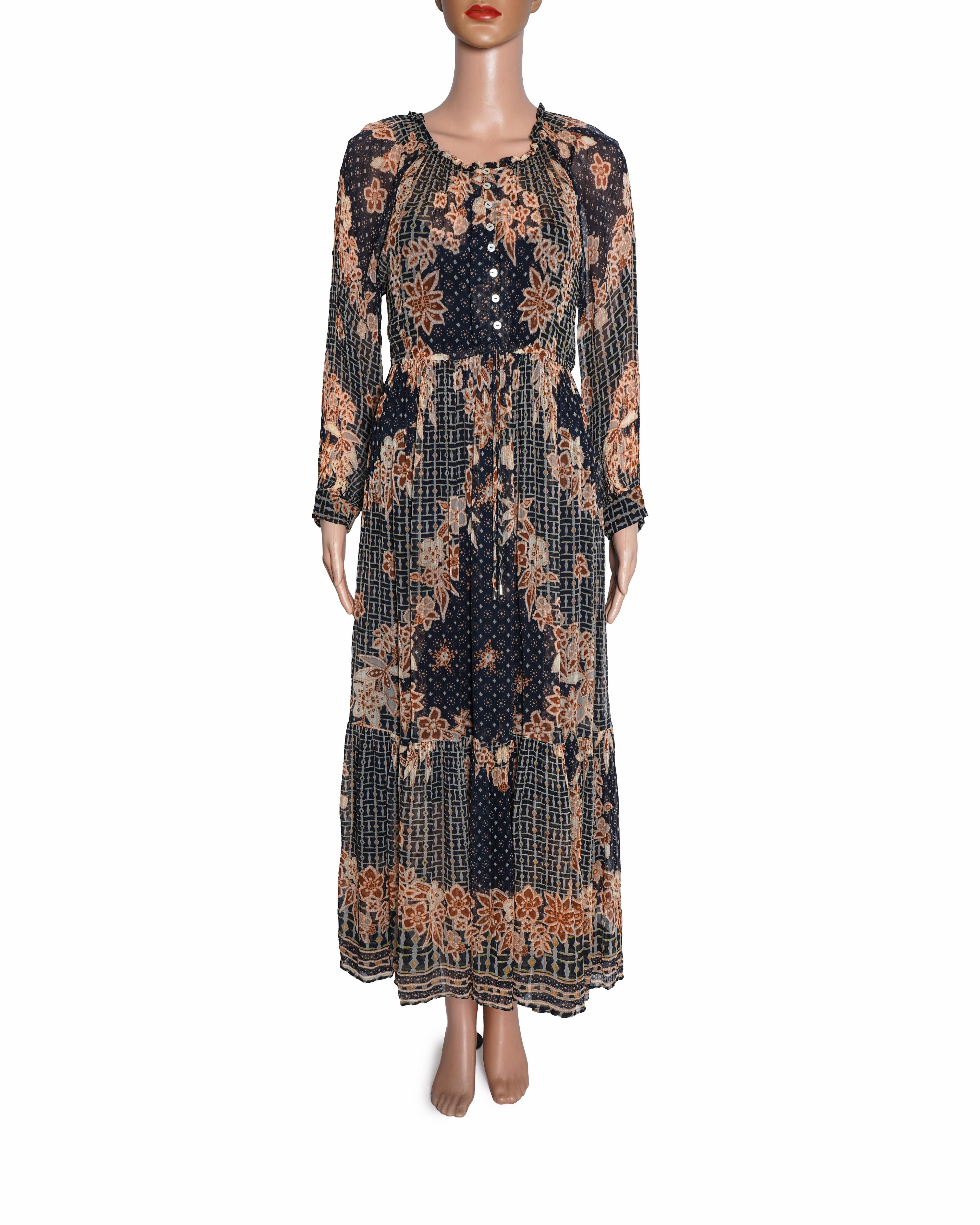 Label Ritu Kumar Black Floral Print Long Dress