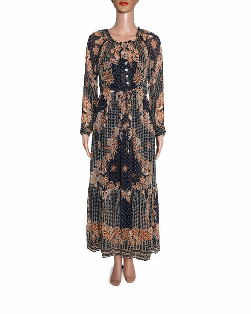 Label Ritu Kumar Black Floral Print Long Dress
