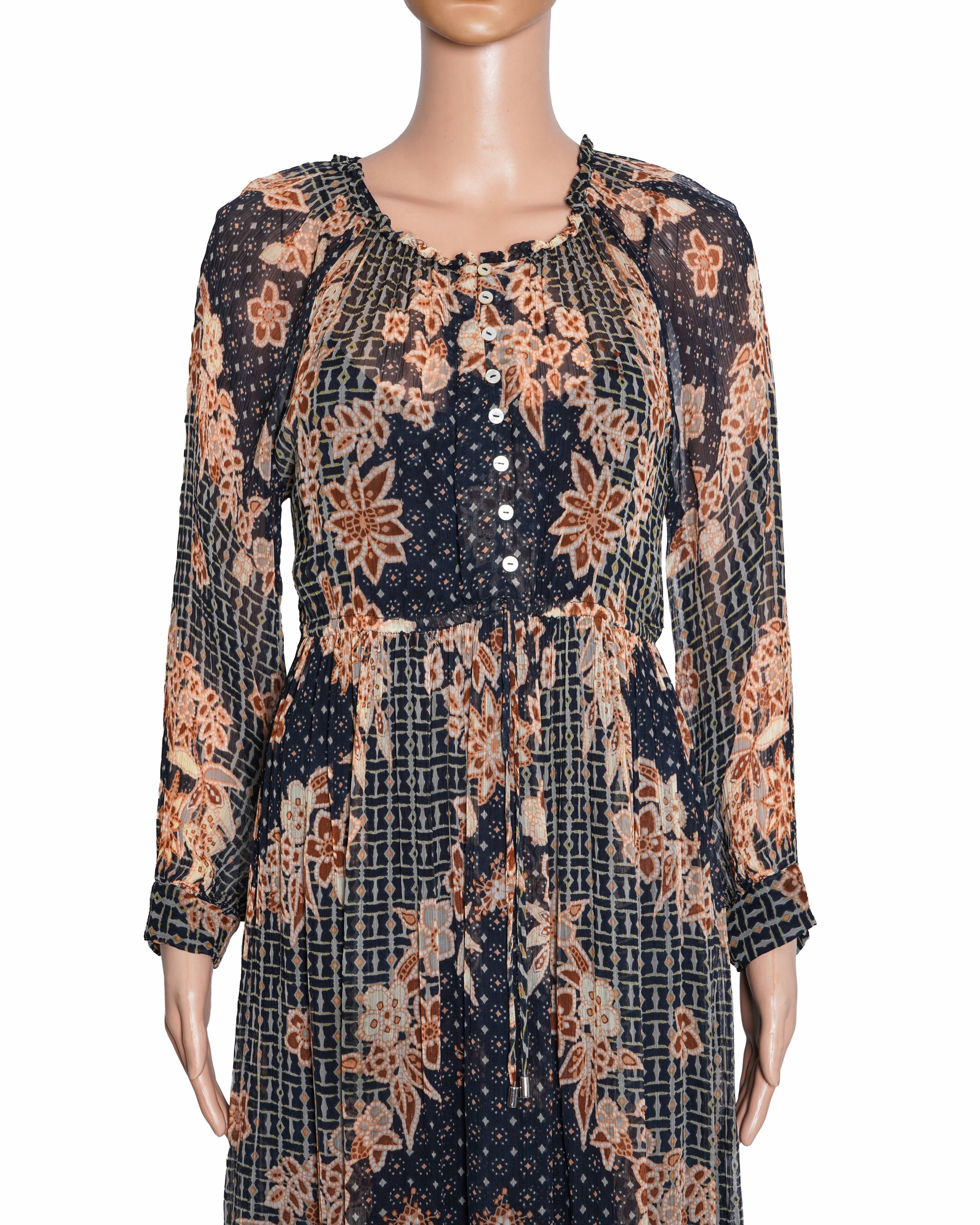 Label Ritu Kumar Black Floral Print Long Dress