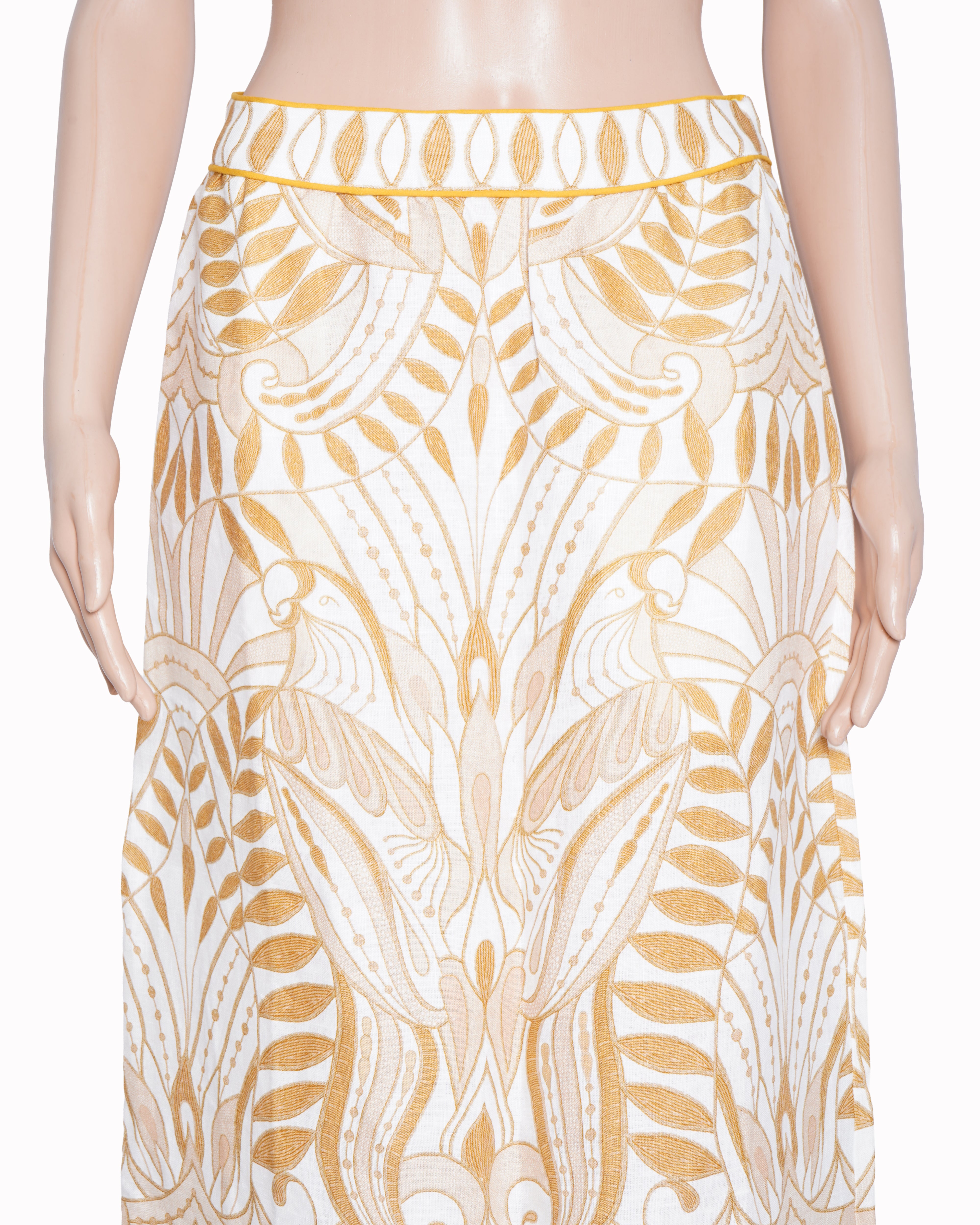 New Farm rio lace nature white & yellow embroidered skirt