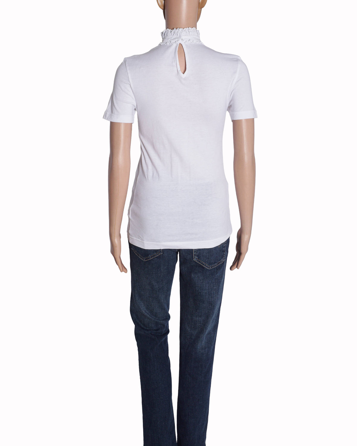 Dolce & Gabbana White Cotton T-Shirt with Lace Collar & Embroidered Logo