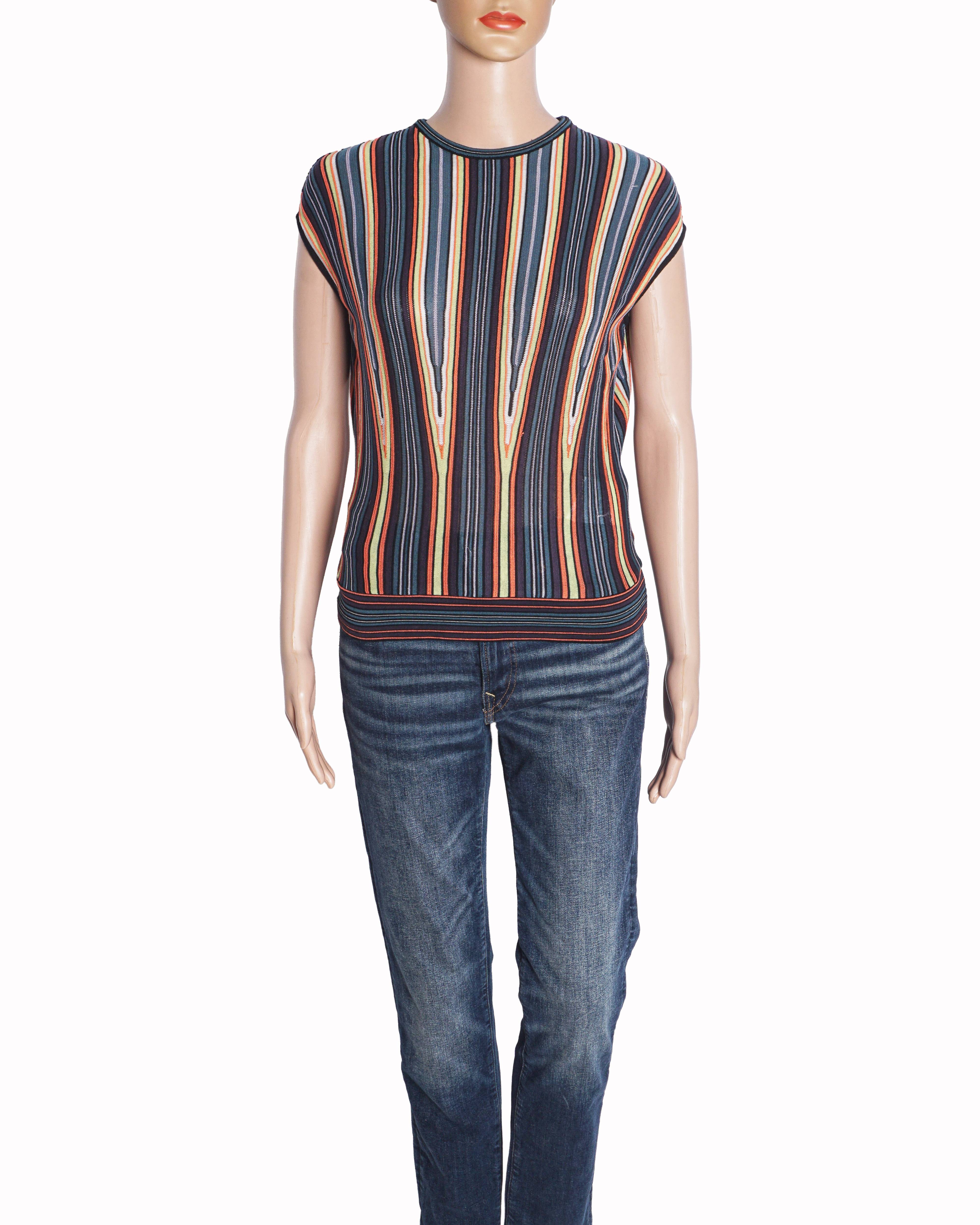 Missoni Multicolor Vertical Striped Knit Sleeveless Sweater
