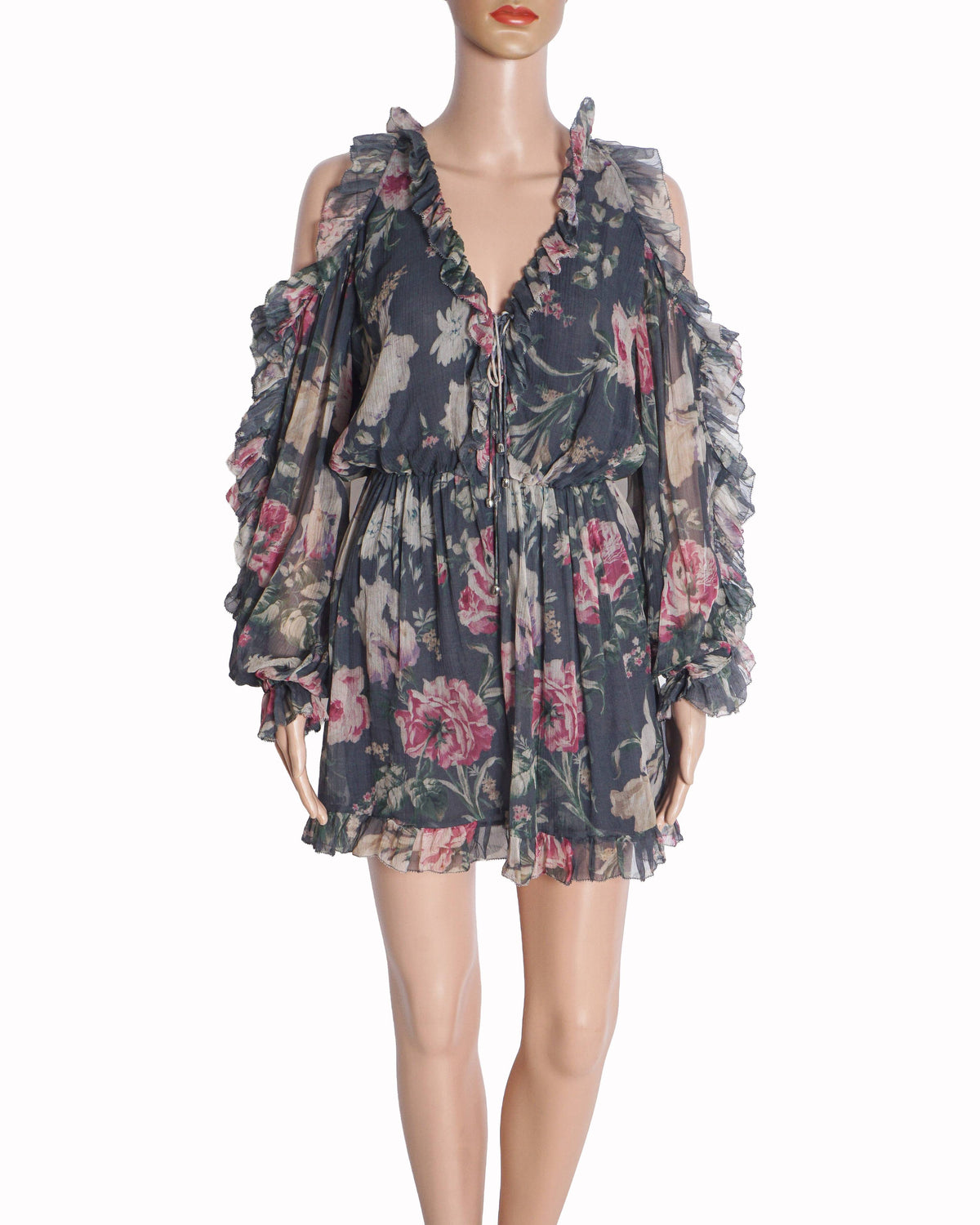 Zimmermann Silk Floral Print Cold-Shoulder Romper