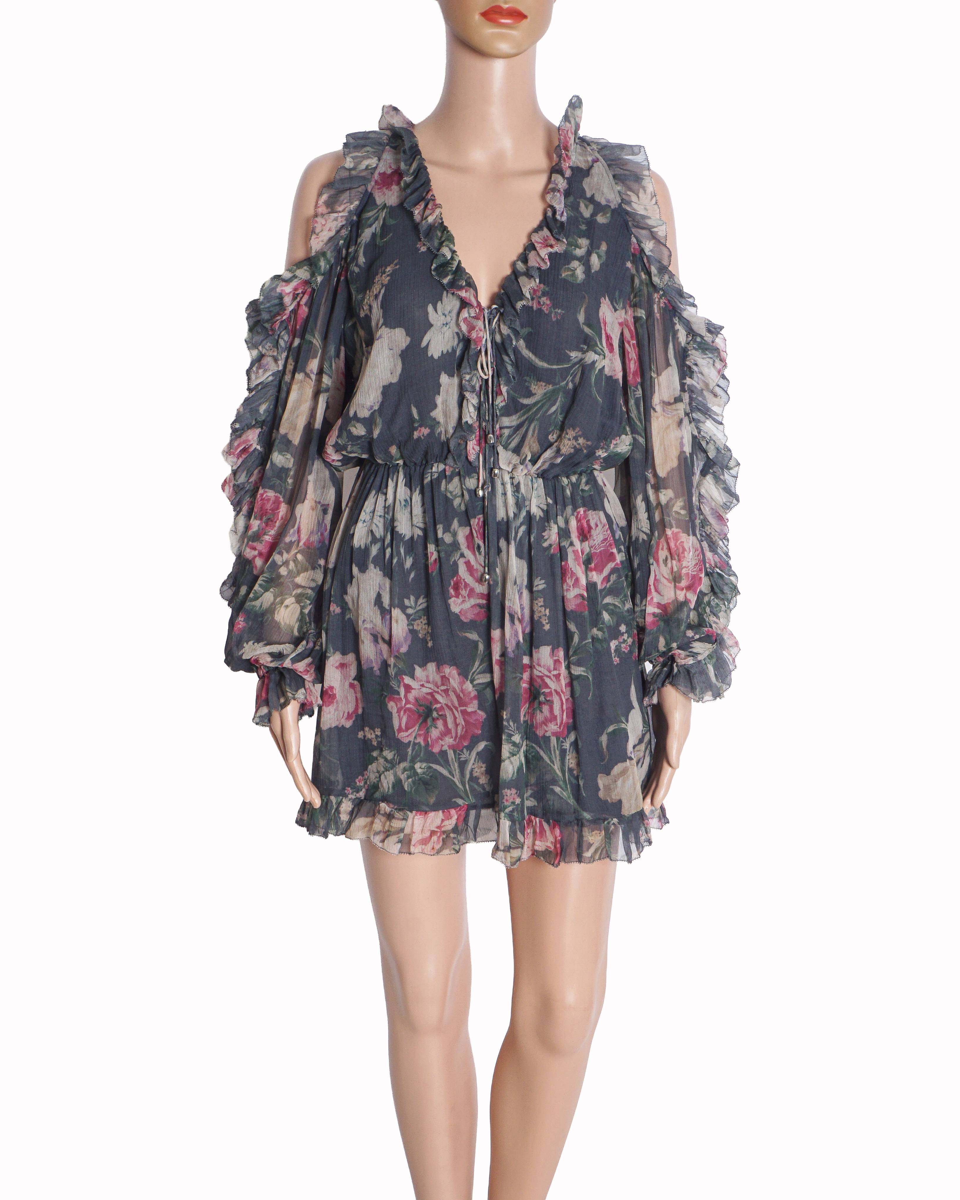 Zimmermann Silk Floral Print Cold-Shoulder Romper