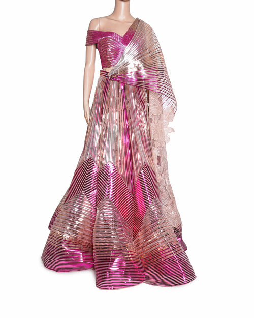 Amit Aggarwal Metallic Tulle Structured Lehenga Set
