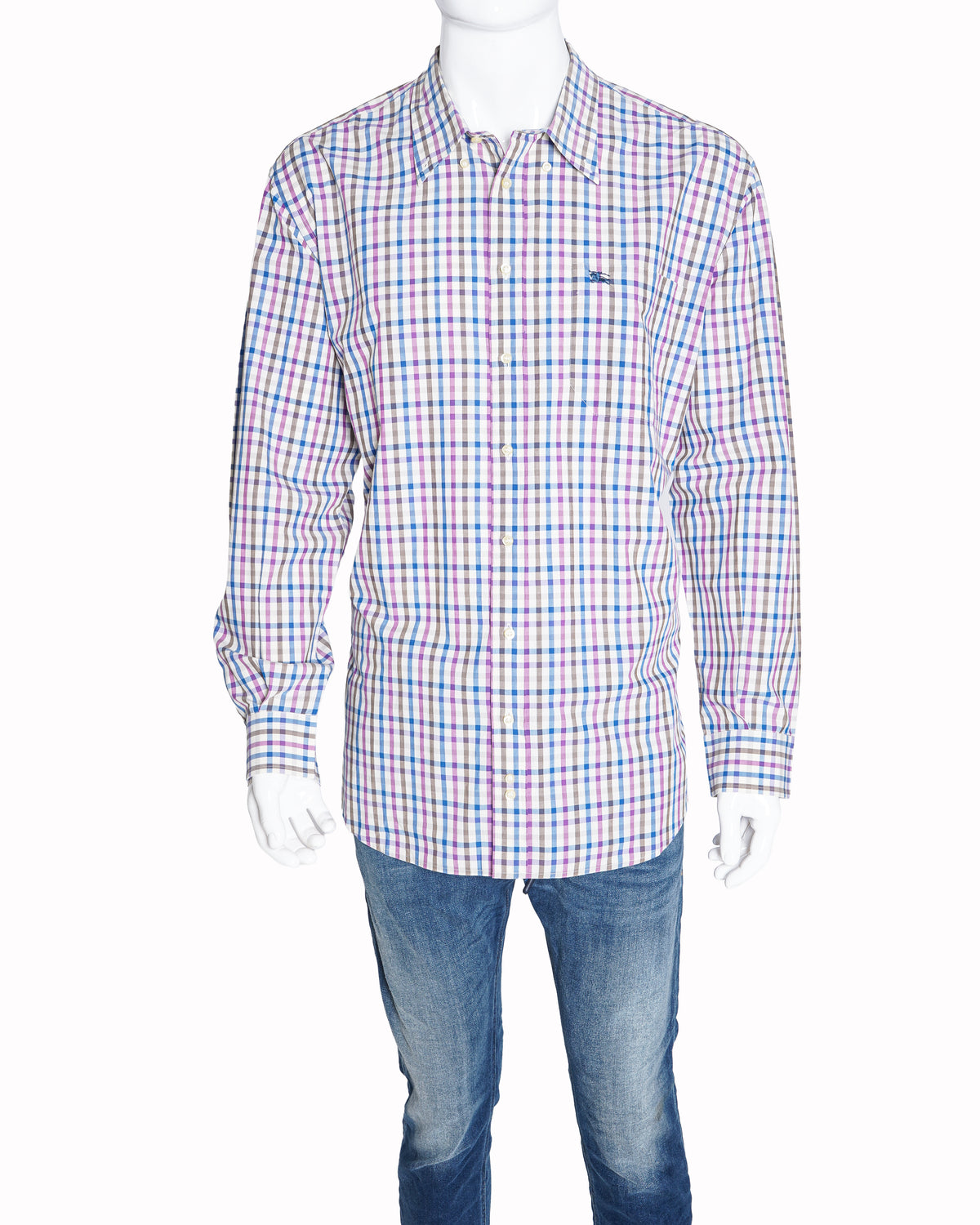 Burberry Men’s Multi-Check Embroidered Cotton Shirt