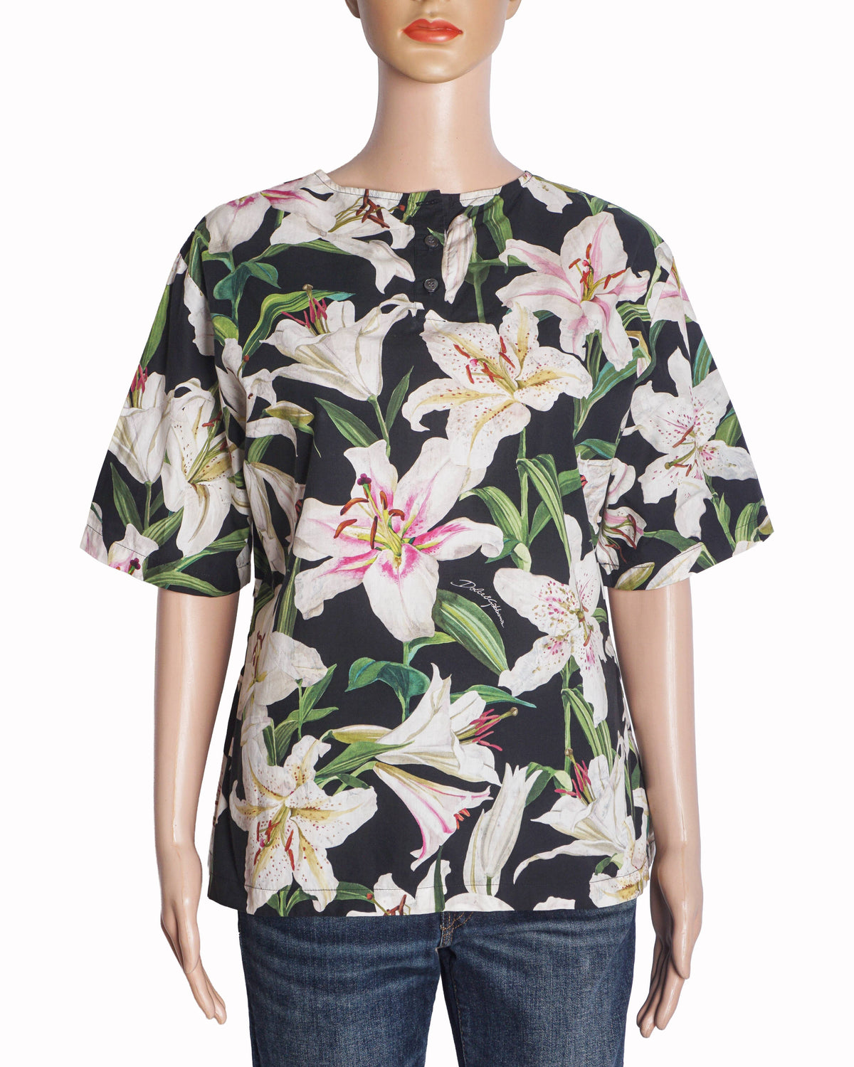 Dolce & Gabbana Black White Lily Print Top