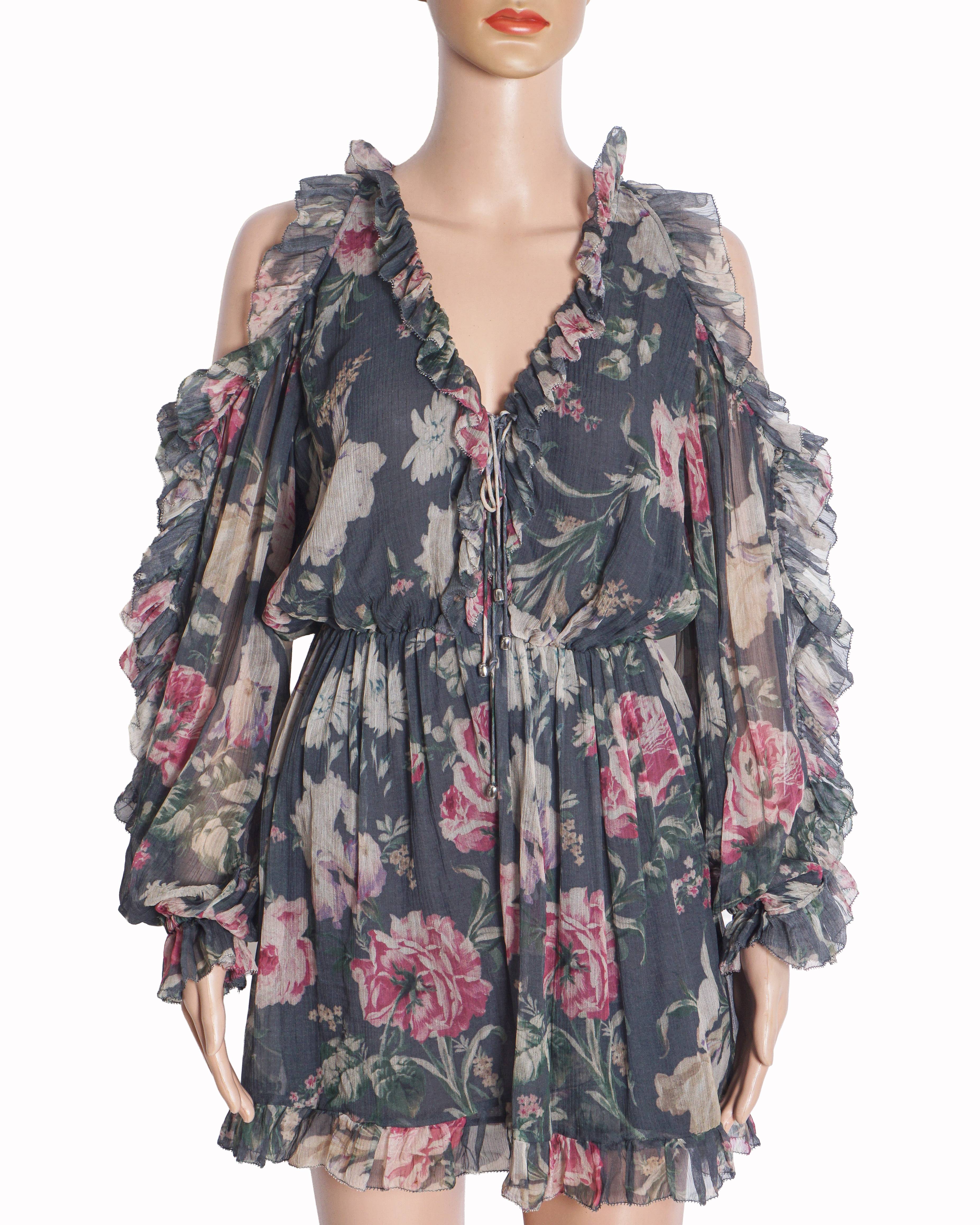 Zimmermann Silk Floral Print Cold-Shoulder Romper