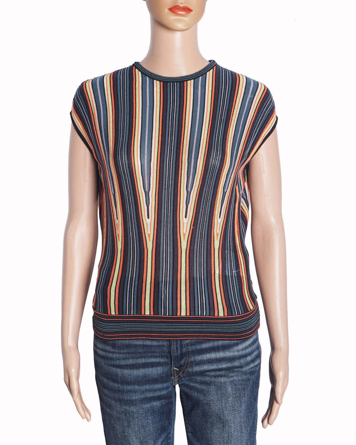 Missoni Multicolor Vertical Striped Knit Sleeveless Sweater