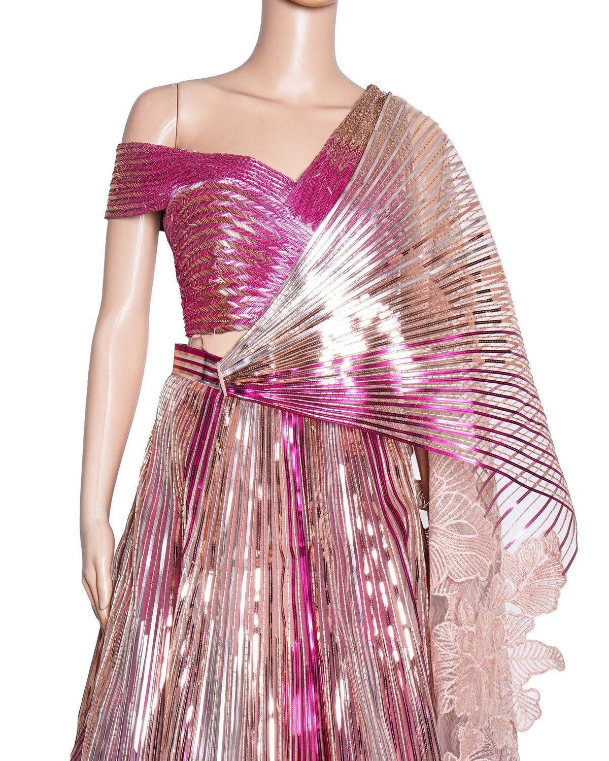 Amit Aggarwal Metallic Tulle Structured Lehenga Set