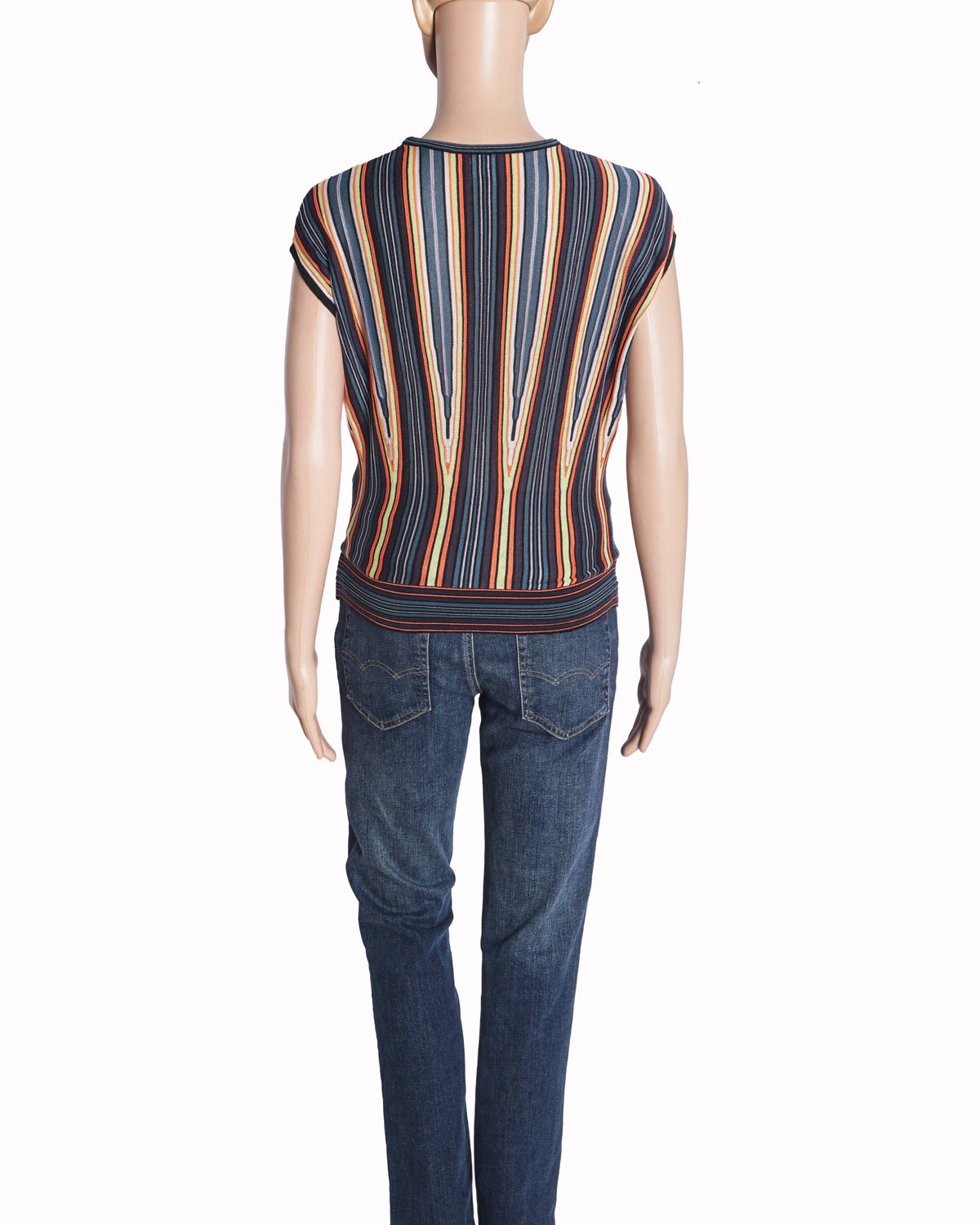 Missoni Multicolor Vertical Striped Knit Sleeveless Sweater
