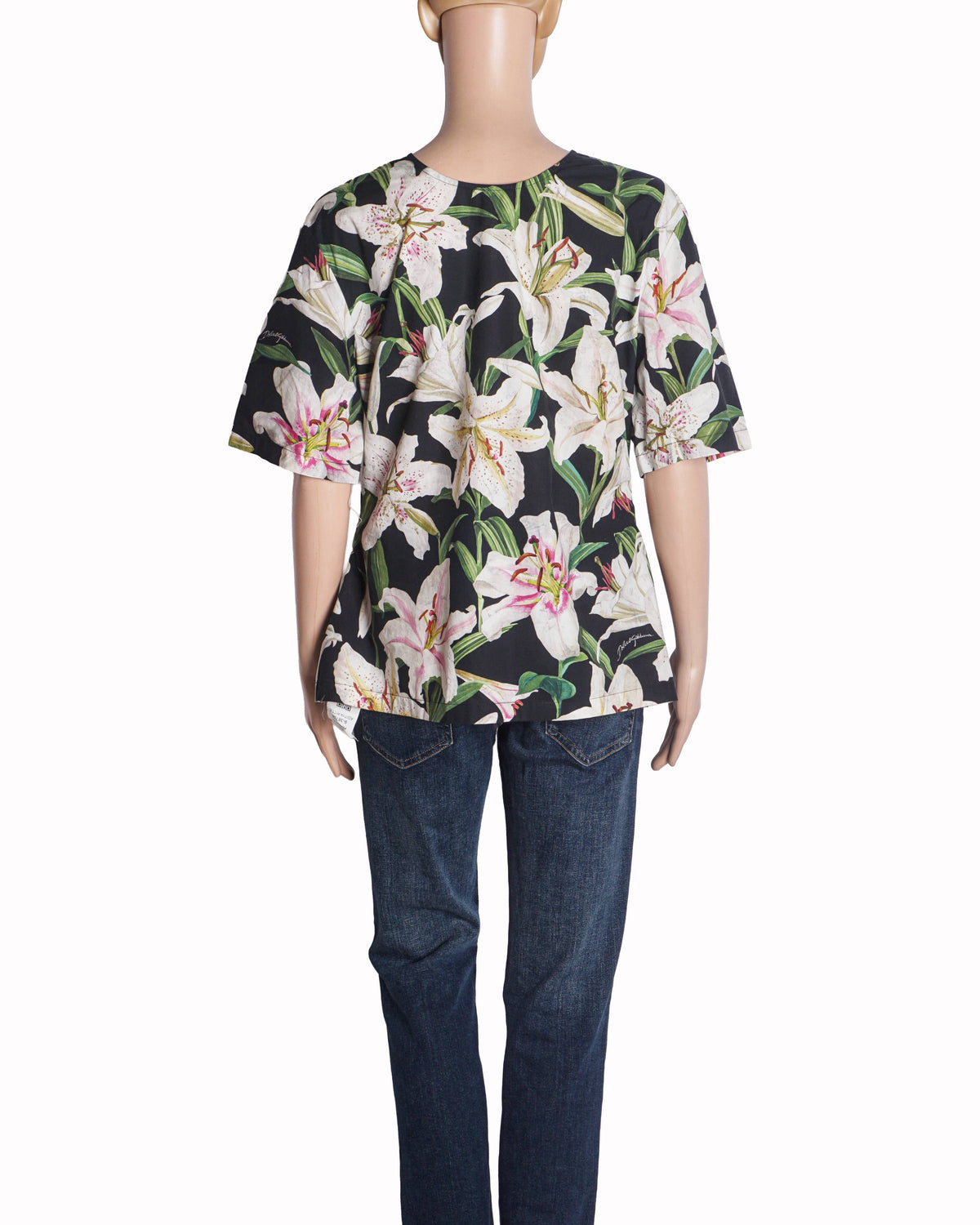 Dolce & Gabbana Black White Lily Print Top