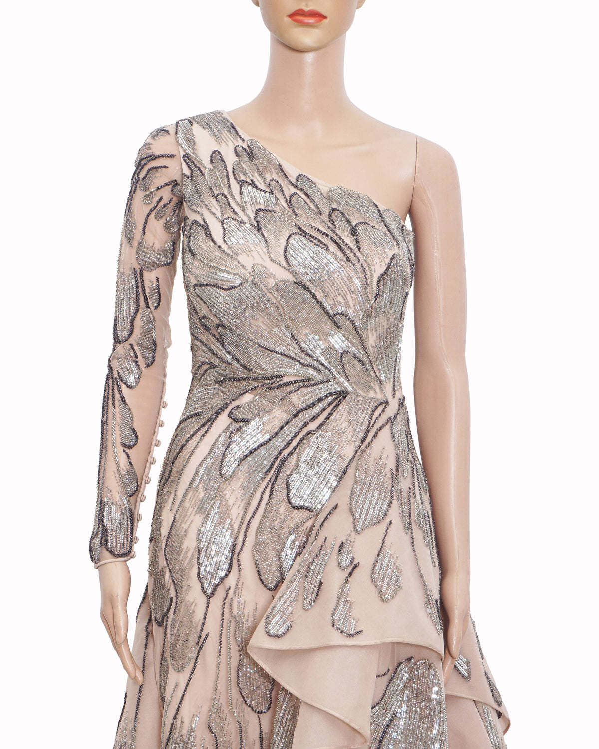 Gaurav Gupta Blush Pink Embellished One-Shoulder Layered Gown