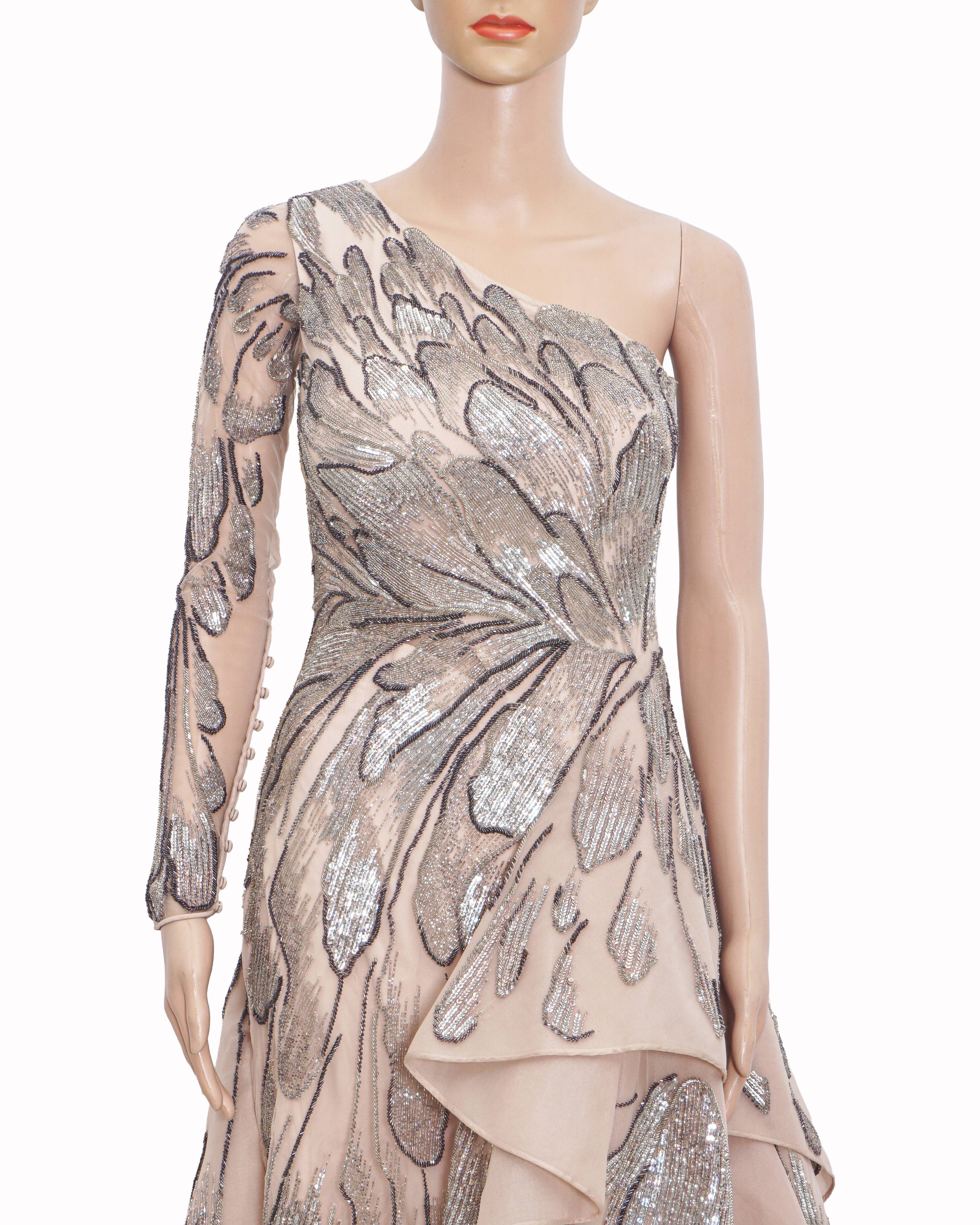 Gaurav Gupta Blush Pink Embellished One-Shoulder Layered Gown