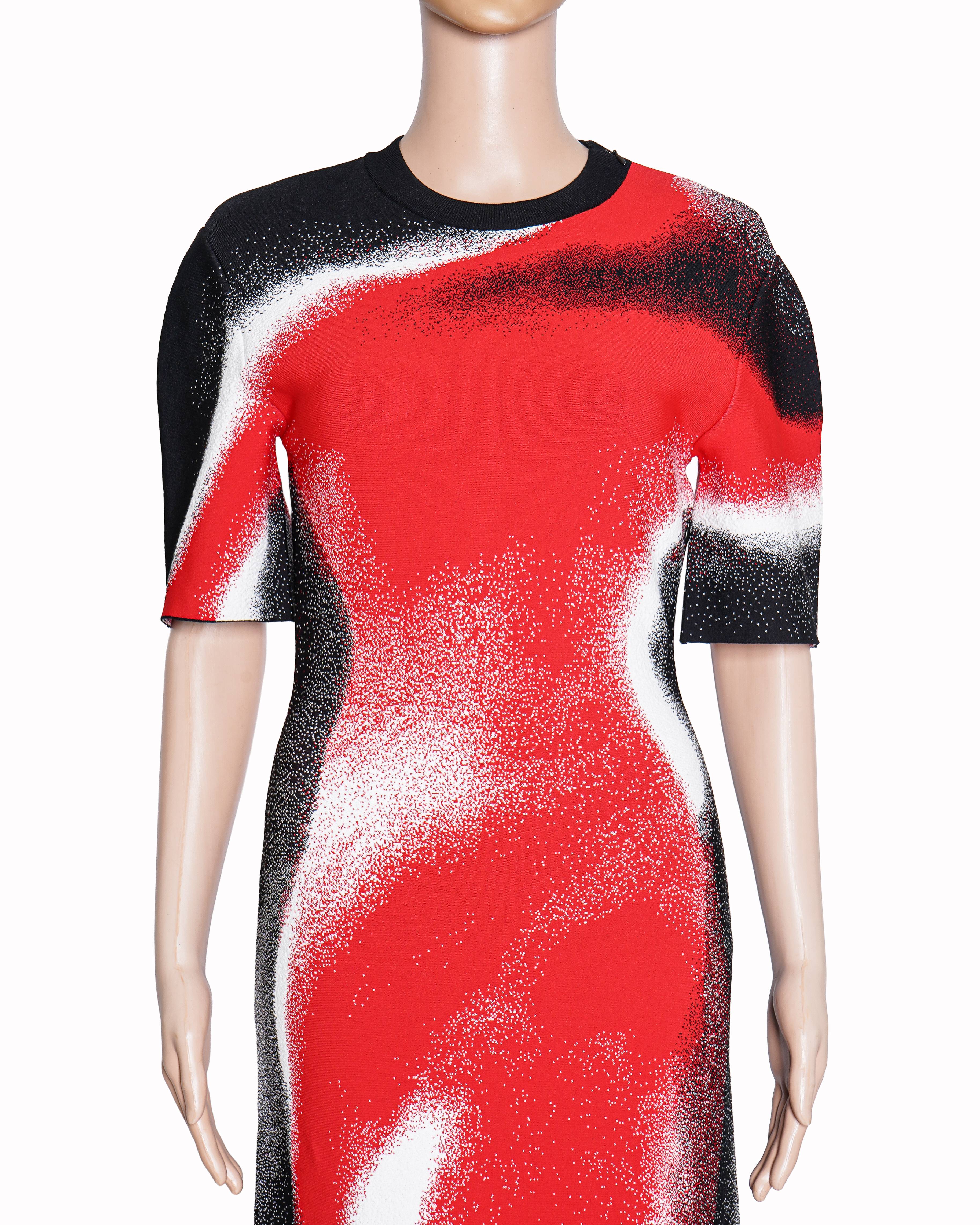 Alexander Mcqueen Black & Red Mushroom Spores Jacquard Pencil Dress