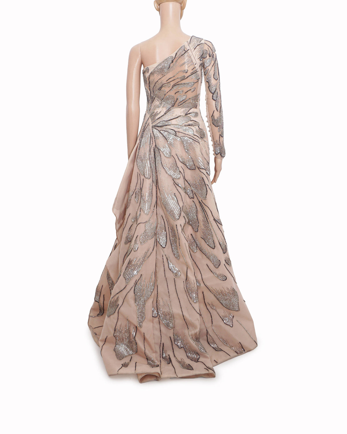 Gaurav Gupta Blush Pink Embellished One-Shoulder Layered Gown